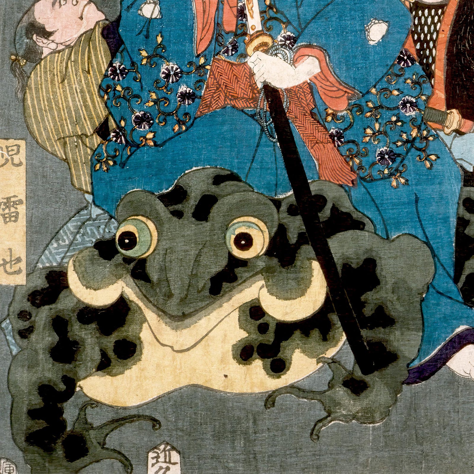 Framed Jiraya Riding a Frog | Tsukioka Yoshitoshi Japanese Edo Sorcerer Ukiyo-e Ninja Warrior Framed Art Print