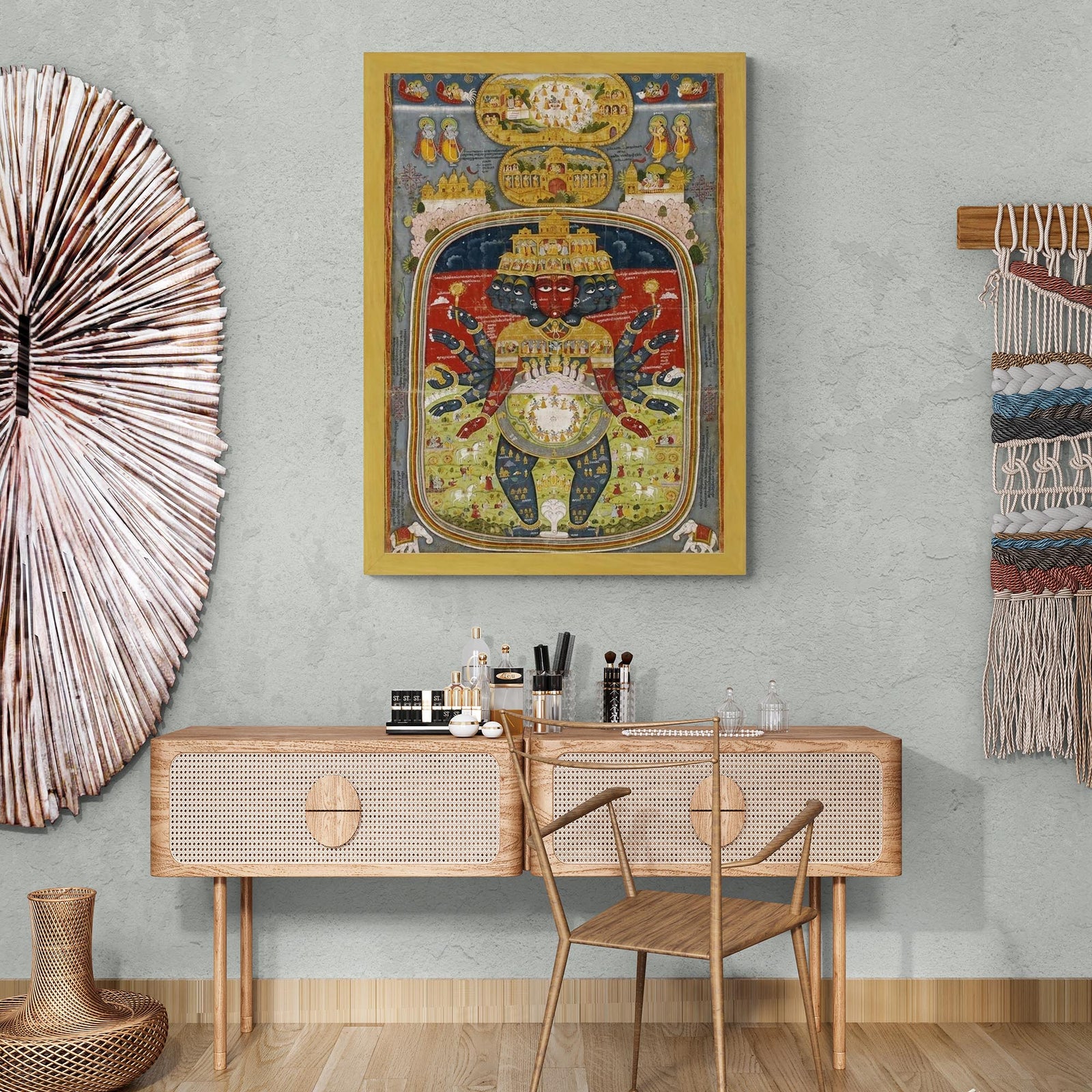 Framed Lord Krishna Cosmic Chart | Hindu Deity Divine Art | Brahma Shiva Framed Art Print