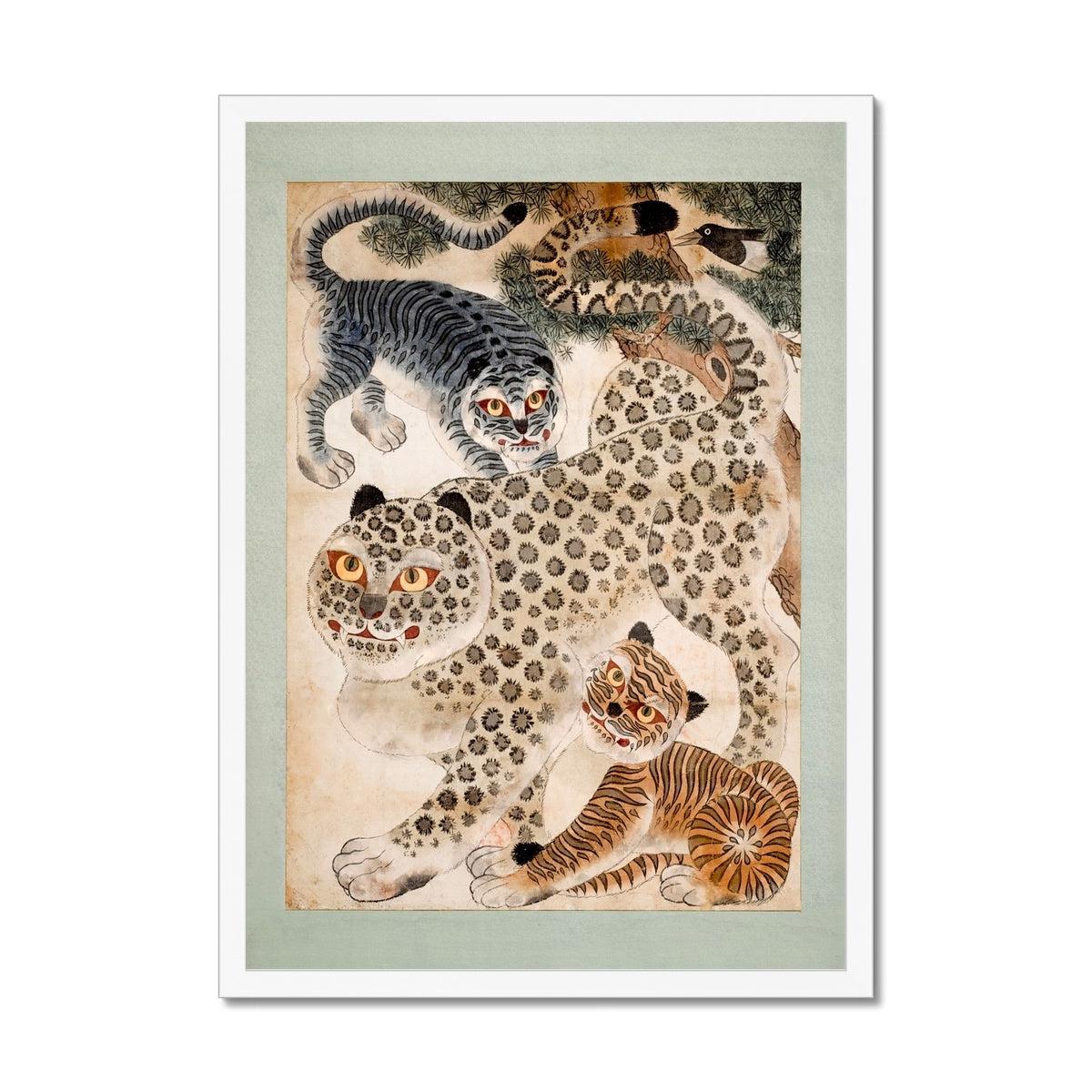 Framed Minhwa Tiger, Leopard Korean Folk Art | Asian Wildlife Nature Jungle | Kid's Room Nursery Framed Art Print