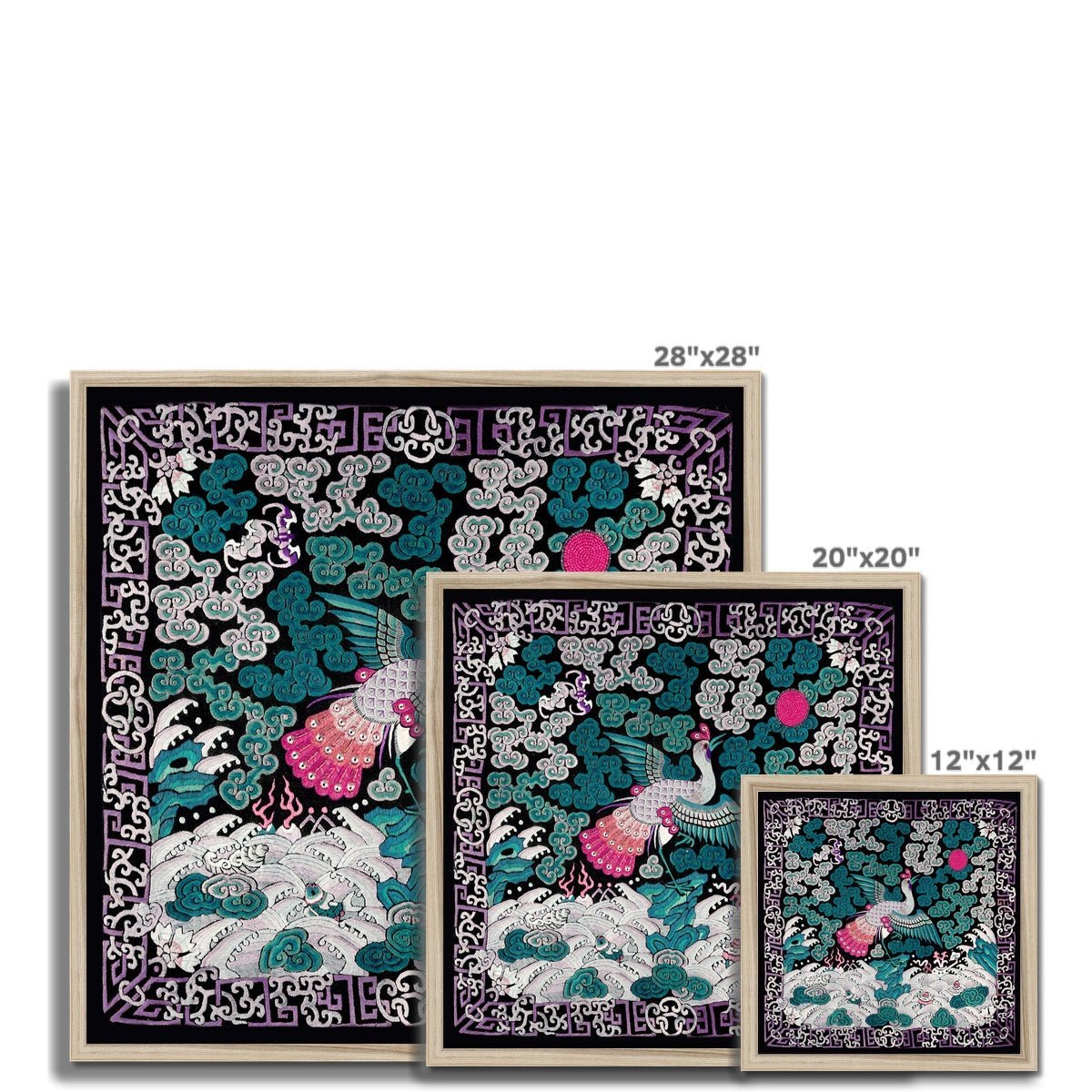Framed Qing Dynasty, Traditional Chinese Silk Embroidery Pheasant Antique Mandarin Square Framed Art Print
