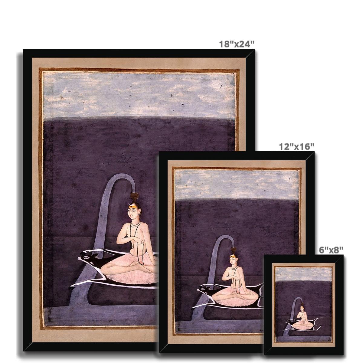 Framed Shiva Seated on a Deer Skin | Hindu Yoga God Meditation | Boho Ethnic Framed Art Print