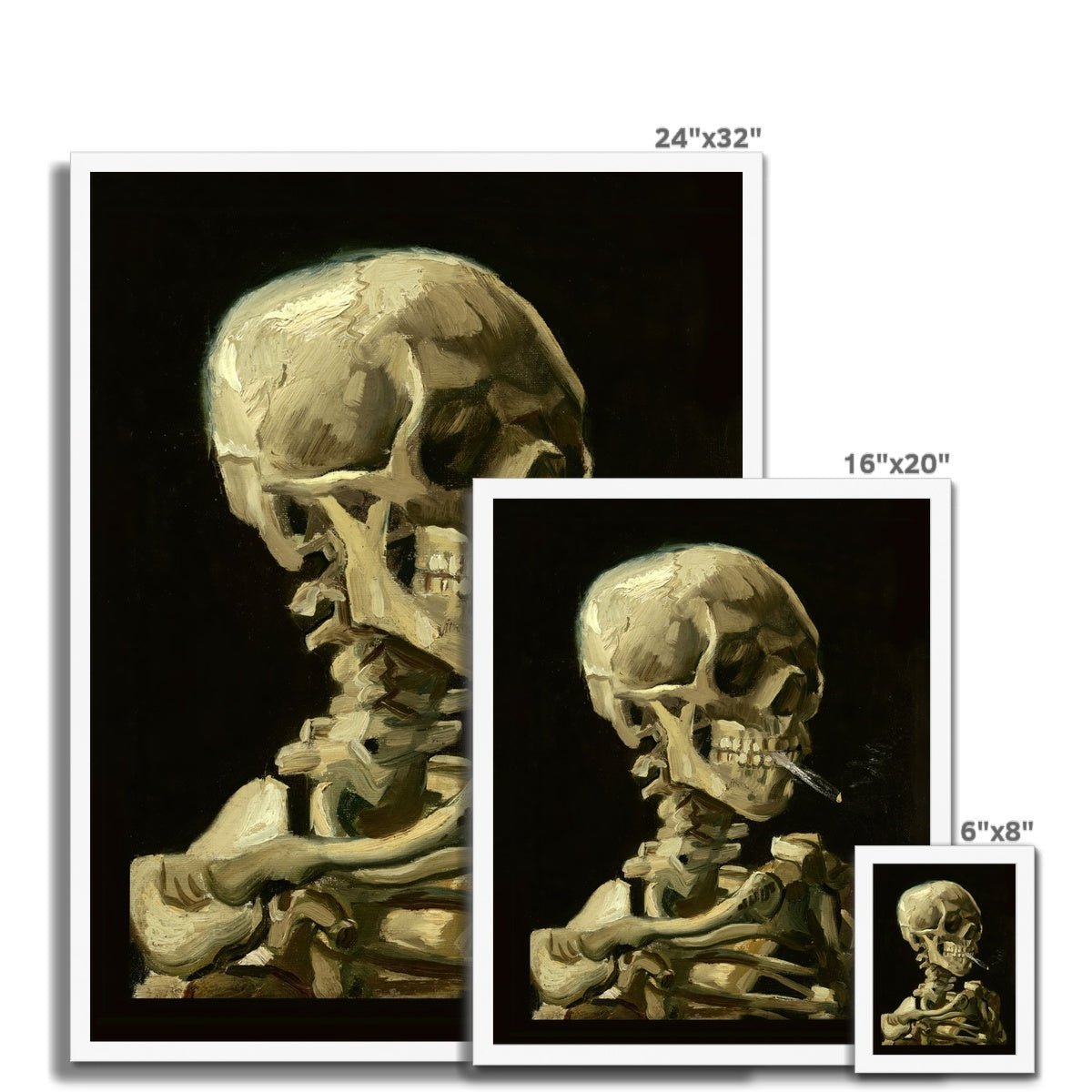 Framed Spliff Skeleton Skull Smoking Cannabis Weed 420, Pot, Herb, Ganja, Marijuana, Stoner, Pothead Van Gogh Weed Framed Print