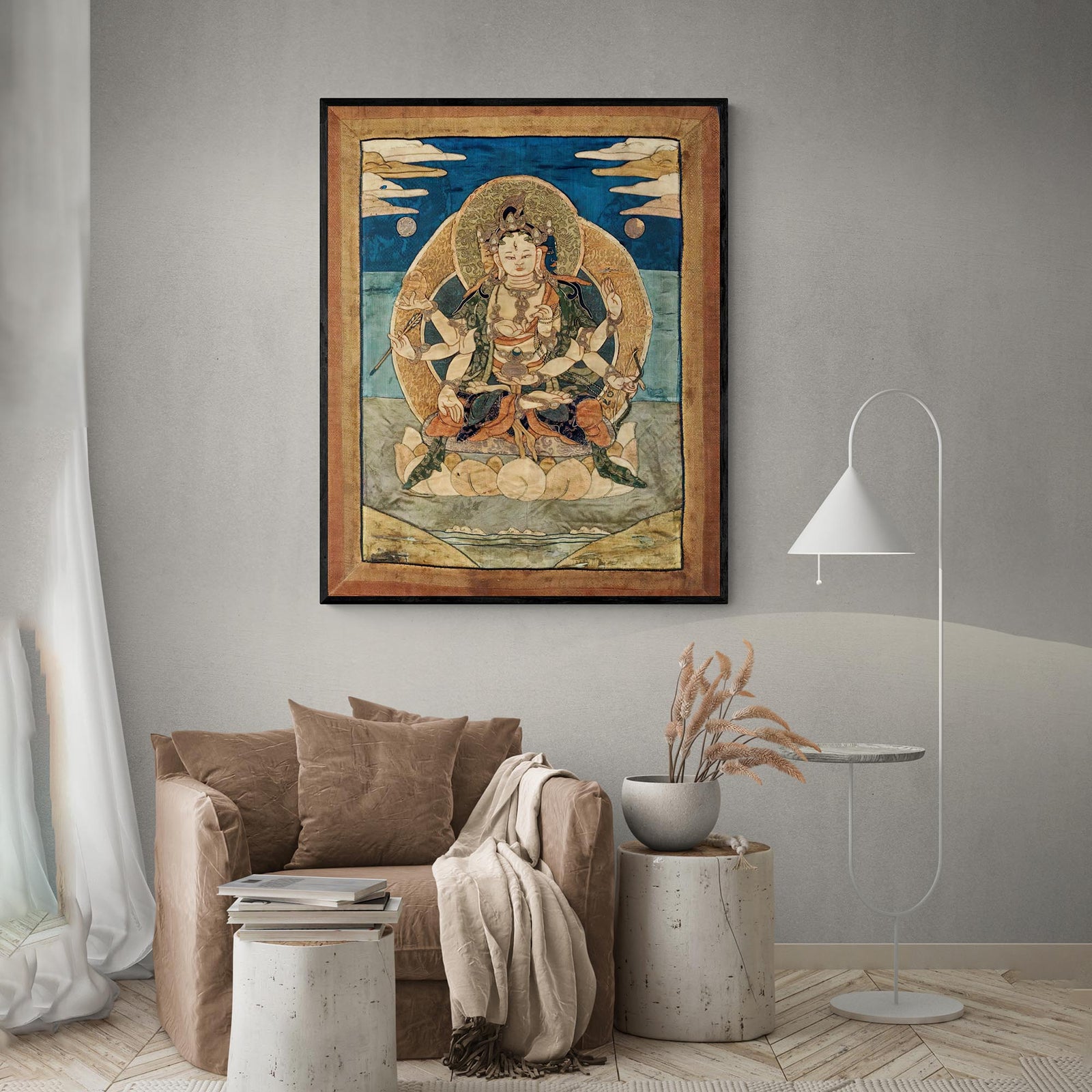 Framed Tibetan Sacred Feminist Dakini, Yogini | Thangka of Longevity and Healing | Buddhist Deity Framed Art Print