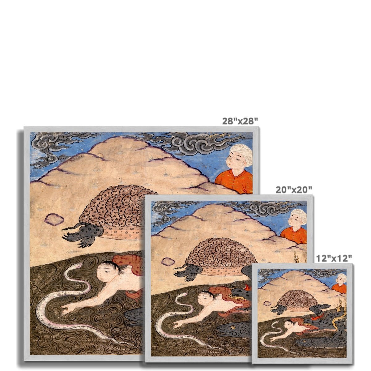 Framed Tortoise, Dragon, and Snake | Wonders of Creation Medieval Islamic Persian Mythology Vintage Framed Art Print