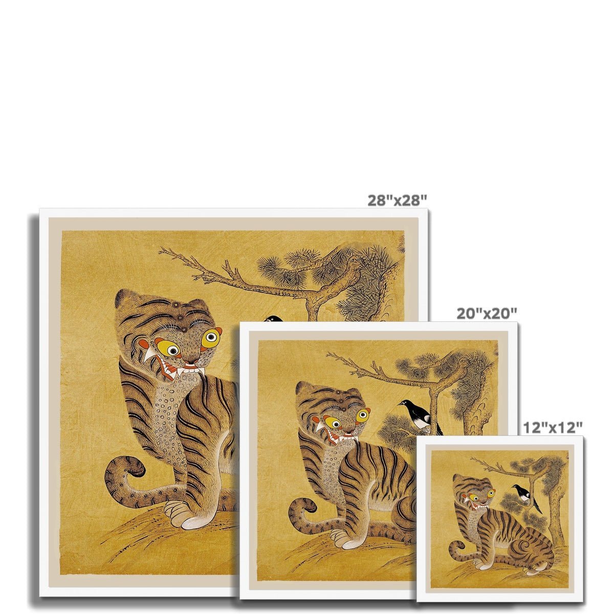 Freaky Tiger and Magpie: Korean 19th-Century Minhwa Folk Painting | Vintage Bird Cute Funny Kawaii Gift | Lion Leopard Poster Framed Print