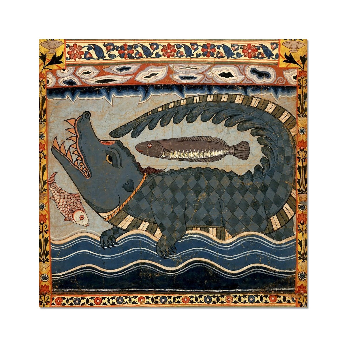 Gazi Pir Crocodile Scroll | Ancient Indian Art | Islamic Art, Muslim Art | Vintage Sufi Talisman Rumi Mystic Fine Art Print