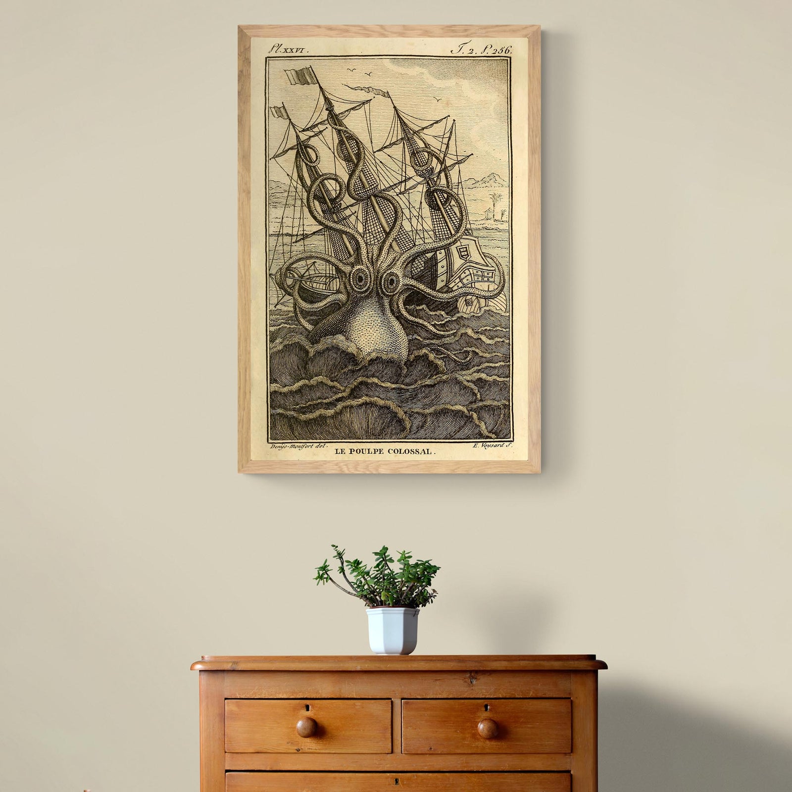 Giant Squid Octopus Print, Kraken Sea Monster, Man Cave, Nautical Decor Vintage Fine Art Print