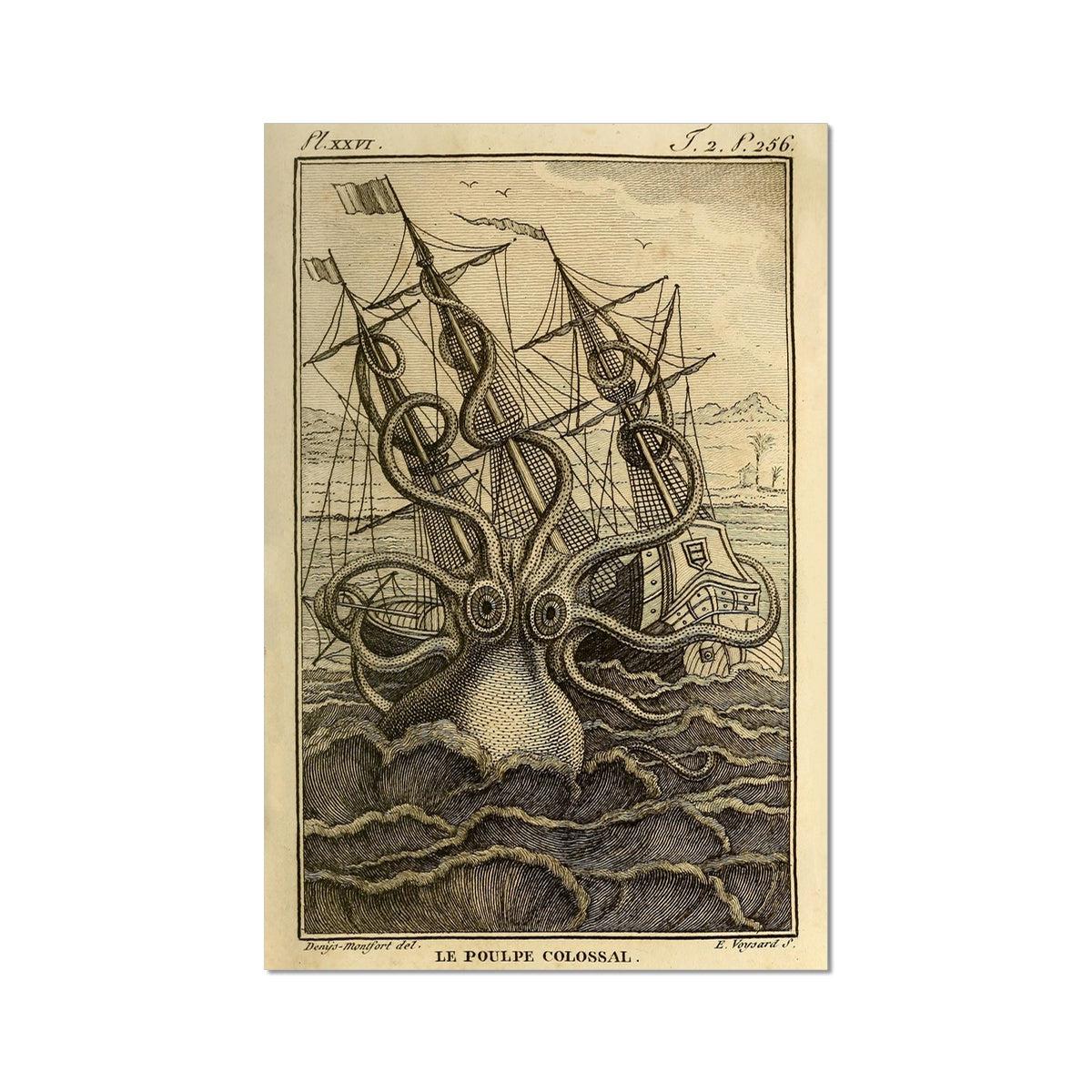 Giant Squid Octopus Print, Kraken Sea Monster, Man Cave, Nautical Decor Vintage Fine Art Print