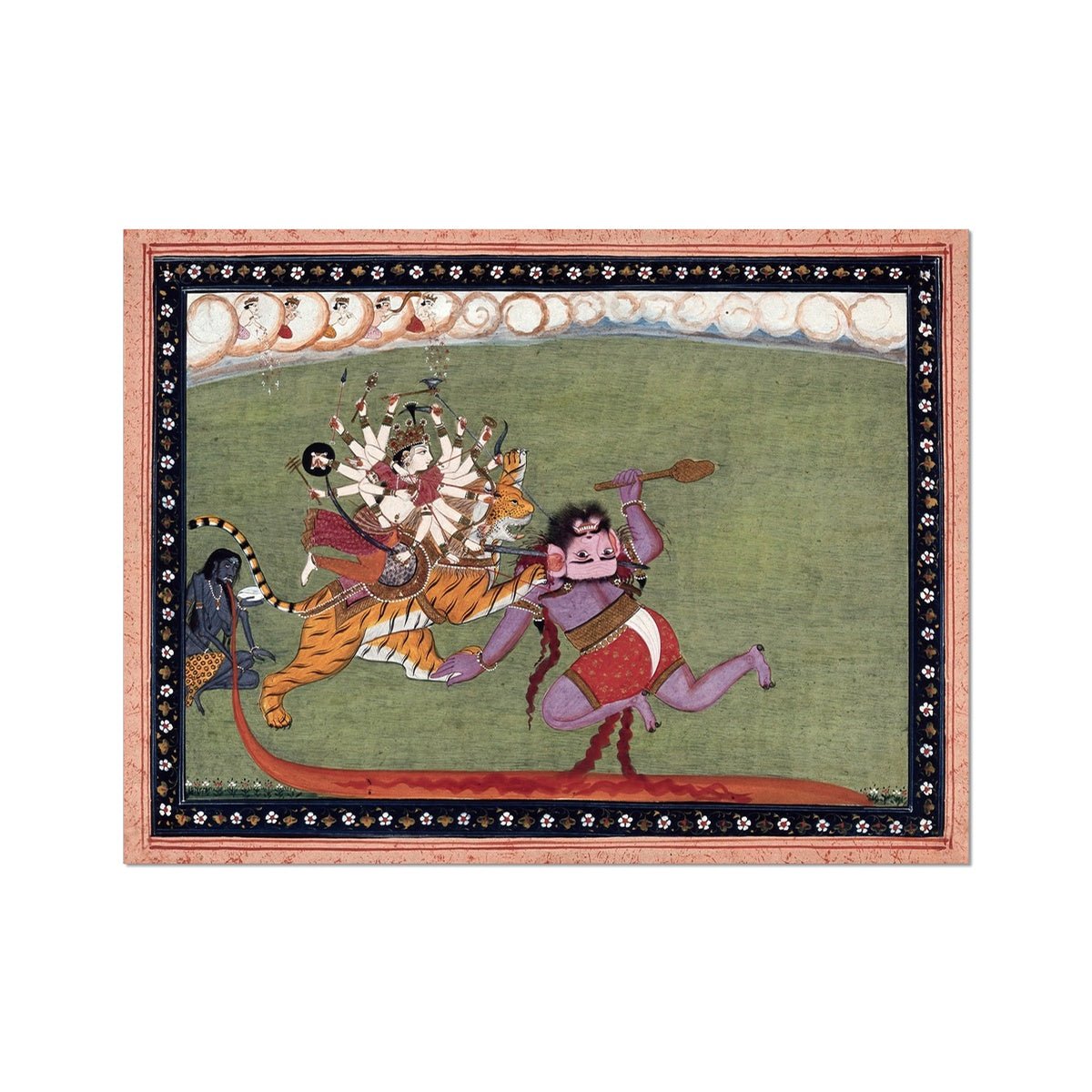Goddess Durga, Shakti, Defeats Demon Mahishasura | Vintage Hindu Mythology Folklore | Yoga Studio Devotional Fine Art Print