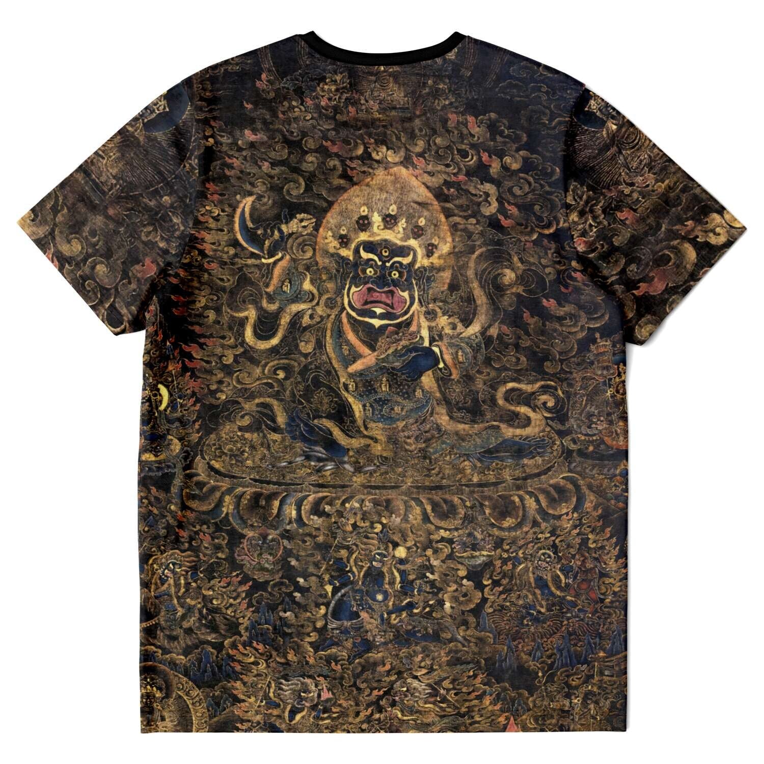 Gold and Black Mahakala Holding a Skull Tibetan Thangka, Nepal, Tantric Vintage Buddhist T-Shirt Tee