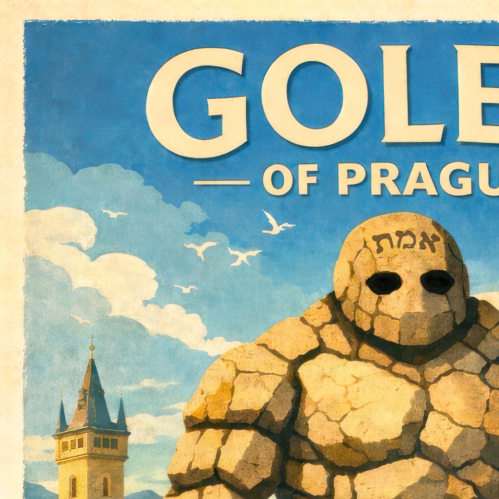 Golem of Prague Travel Poster | Jewish Mysticism Folklore | Vintage Kabbalah Monster, Surreal Fine Art Print