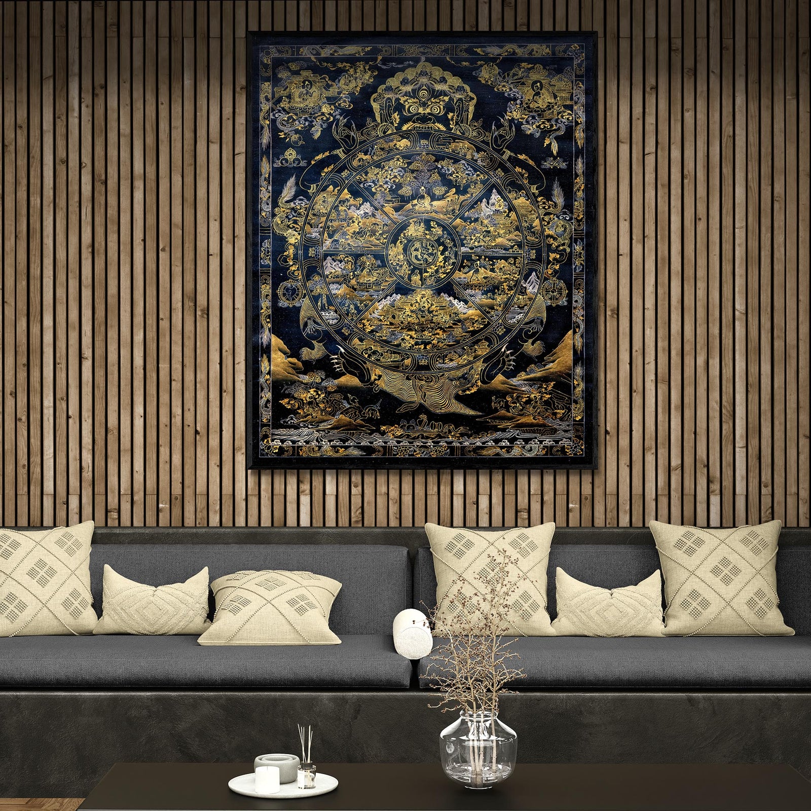 Bhavacakra Wheel of Life Tibetan Nepal Karma Cosmology | Vajrayana Meditation Thangka Fine Art Print