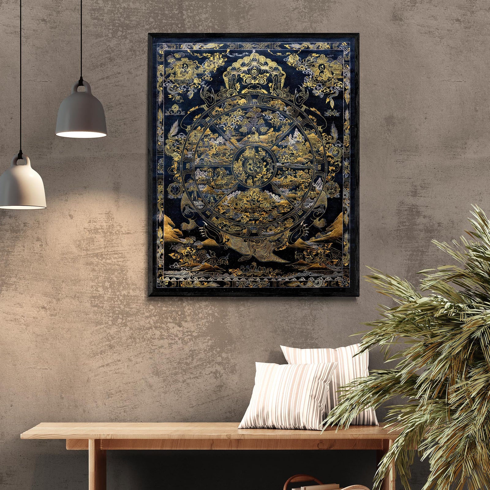 Bhavacakra Wheel of Life Tibetan Nepal Karma Cosmology | Vajrayana Meditation Thangka Fine Art Print