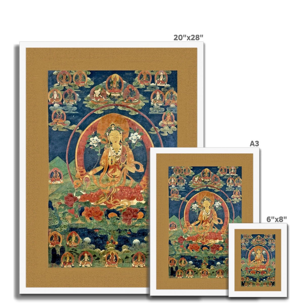 Green Tara (Khadiravani) Tibetan Thangka Buddhist Mythology (Kuan Guan Yin) Antique Dharma Tantra Vintage Buddha Framed Art Print
