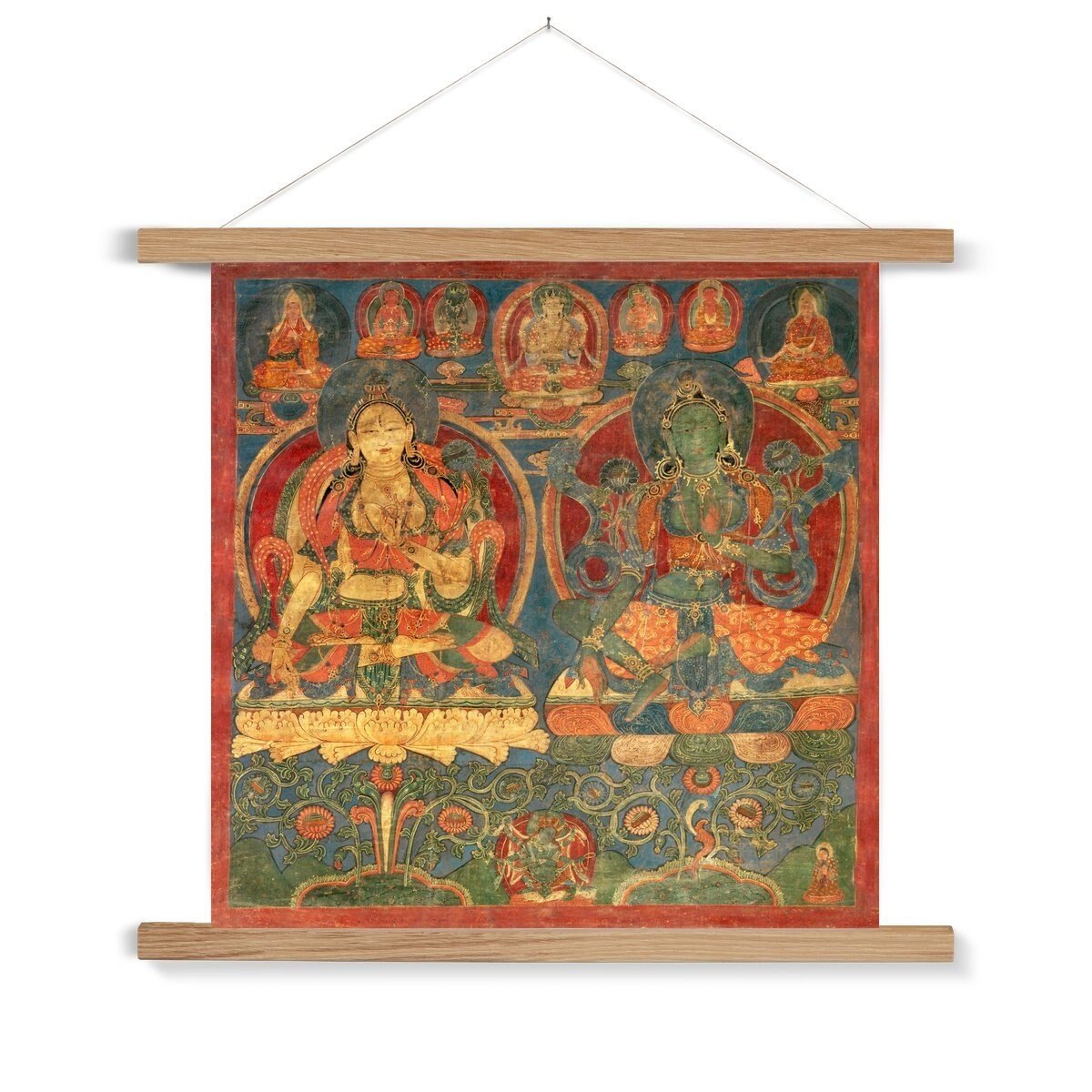 Green Tara White Tara Buddhist Protector Meditation Deity Tantra Tantric Antique Vintage Thangka-Style Fine Art Print