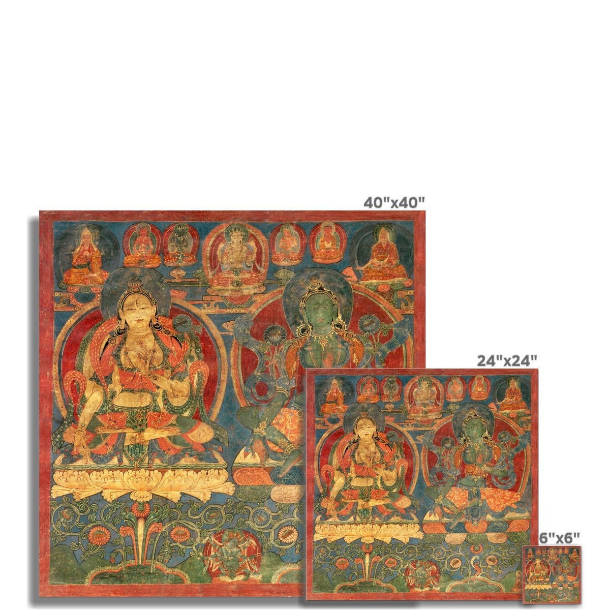 Green Tara White Tara Tibetan Buddhist Thangka Tantra Ganesha Vishnu Hindu Nepal Deity Sacred Meditation Antique Fine Art Print