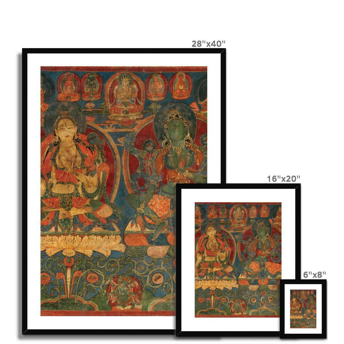 Green Tara White Tara Tibetan Buddhist Thangka Tantra Hindu Vedic Antique Nepal Vintage Yantra Mandala Framed Art Print