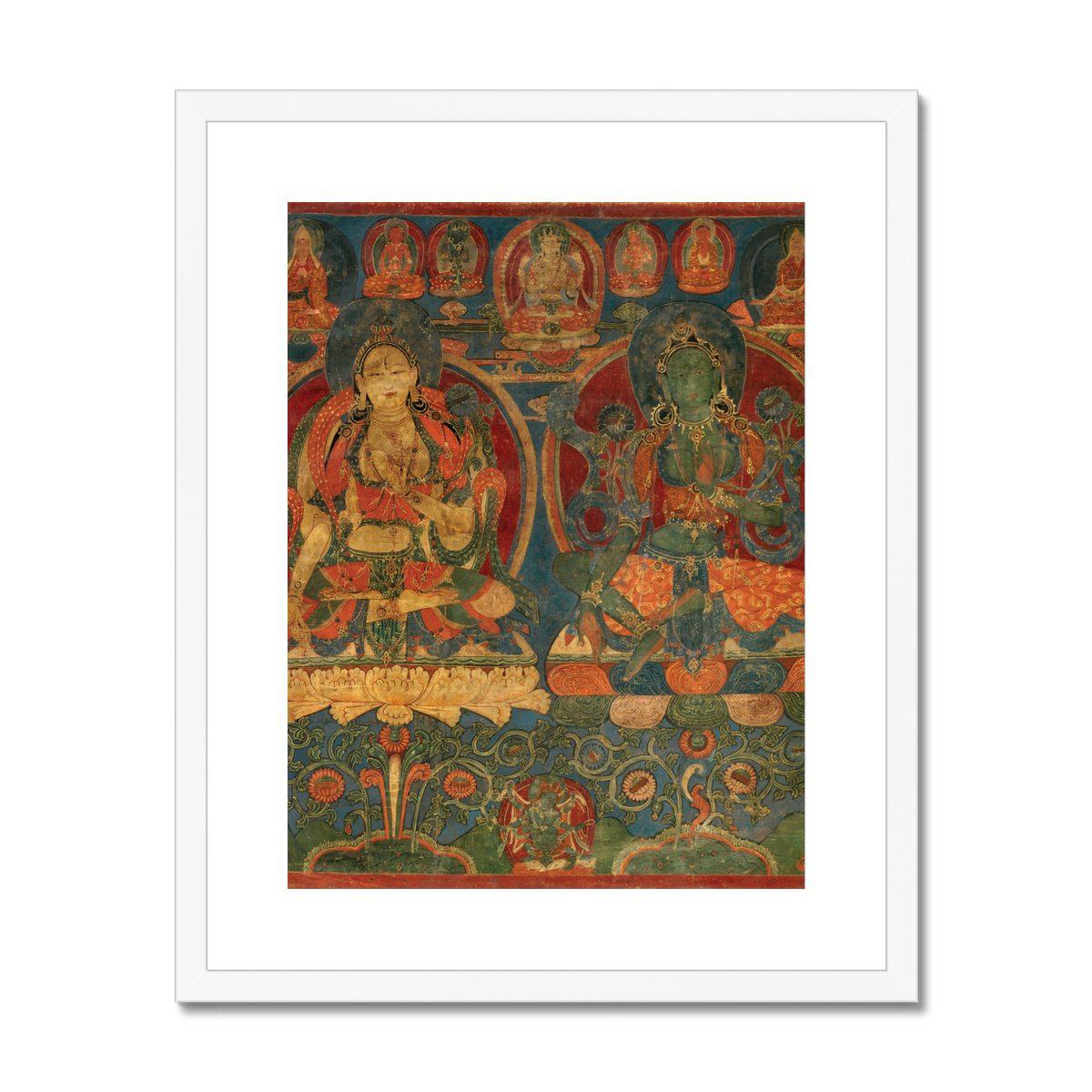 Green Tara White Tara Tibetan Buddhist Thangka Tantra Hindu Vedic Antique Nepal Vintage Yantra Mandala Framed Art Print