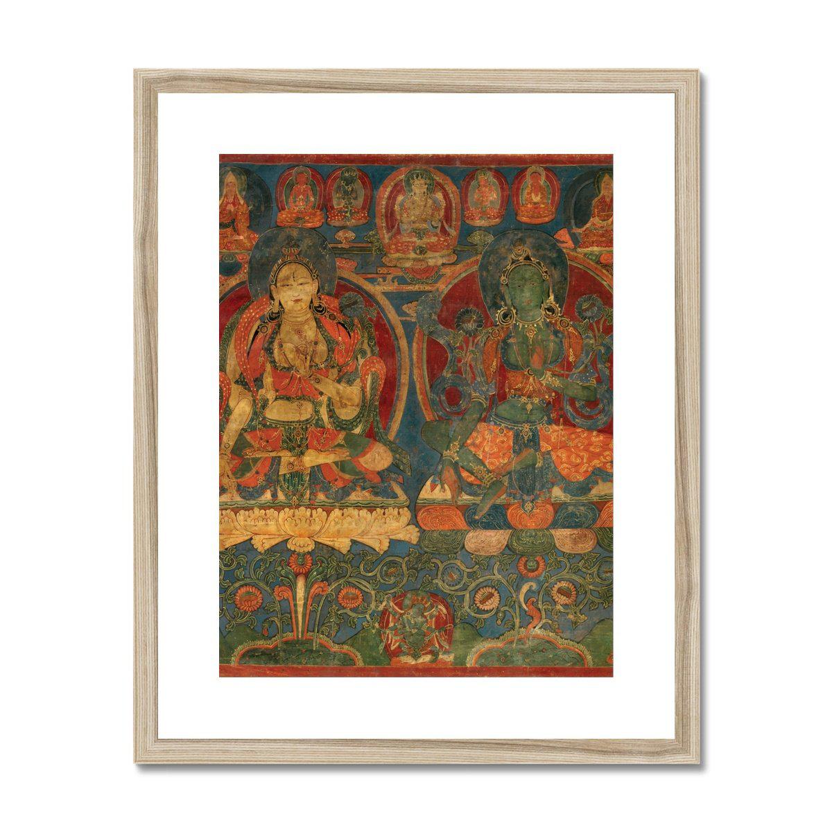 Green Tara White Tara Tibetan Buddhist Thangka Tantra Hindu Vedic Antique Nepal Vintage Yantra Mandala Framed Art Print
