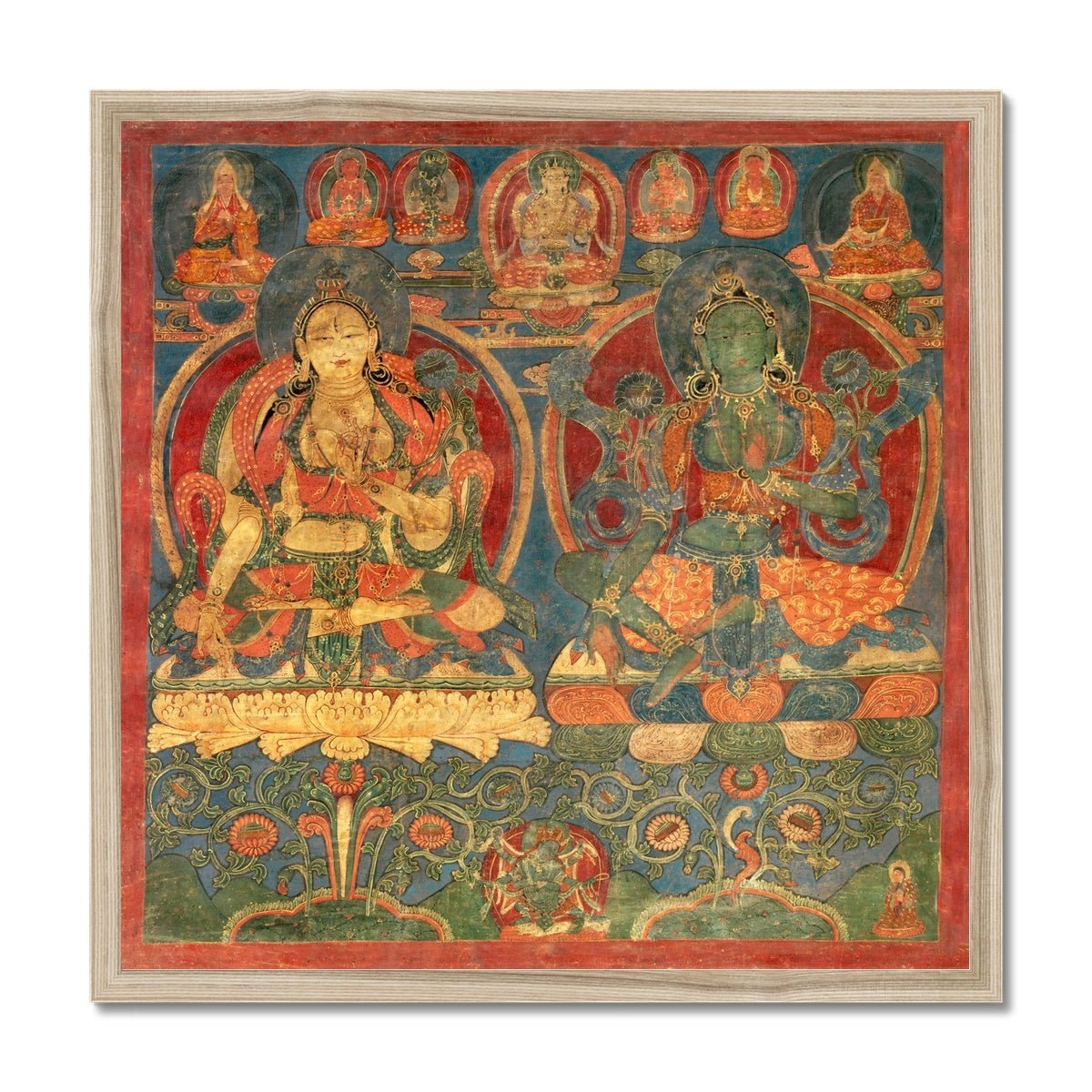Green Tara White Tara Tibetan Buddhist Thangka Tantra Hindu Vedic Antique Vintage Yantra Mandala Framed Art Print