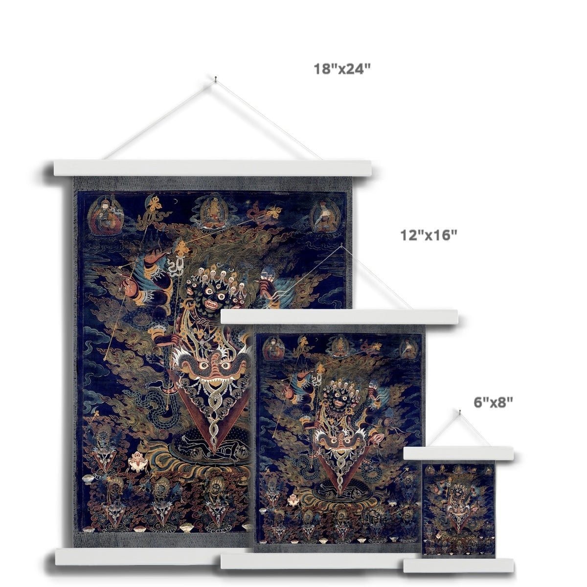 Guru Dragpur or Vajrakila Wrathful Padmasambhava, Mandala of Bliss, Tibetan Thangka Dharma Protector Fine Art Print with Hanger