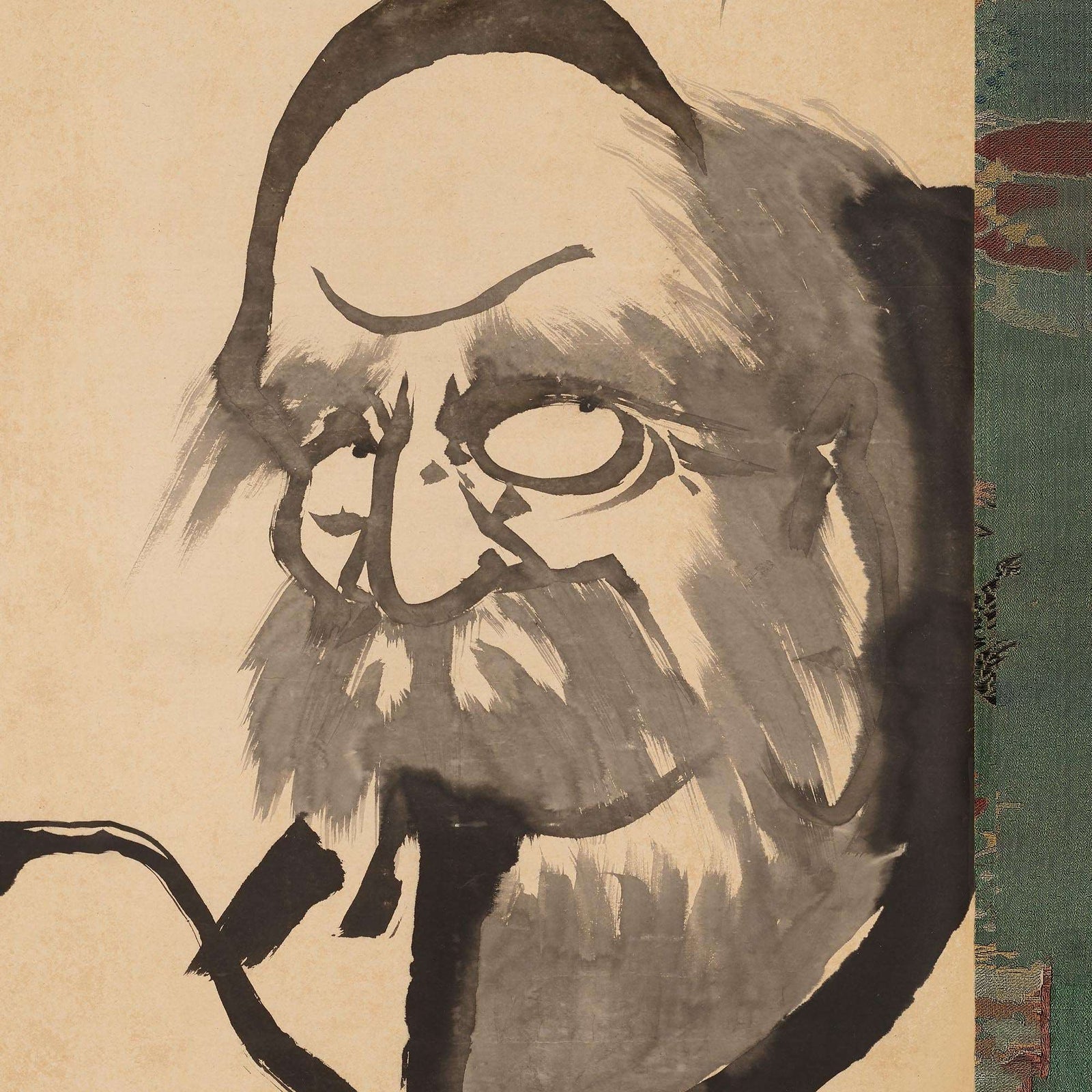 Hakuin's Bodhidharma Brush Painting | Zen Buddhist Master Daruma | Japanese Calligraphy Thangka Style Vintage Fine Art Print with Hanger