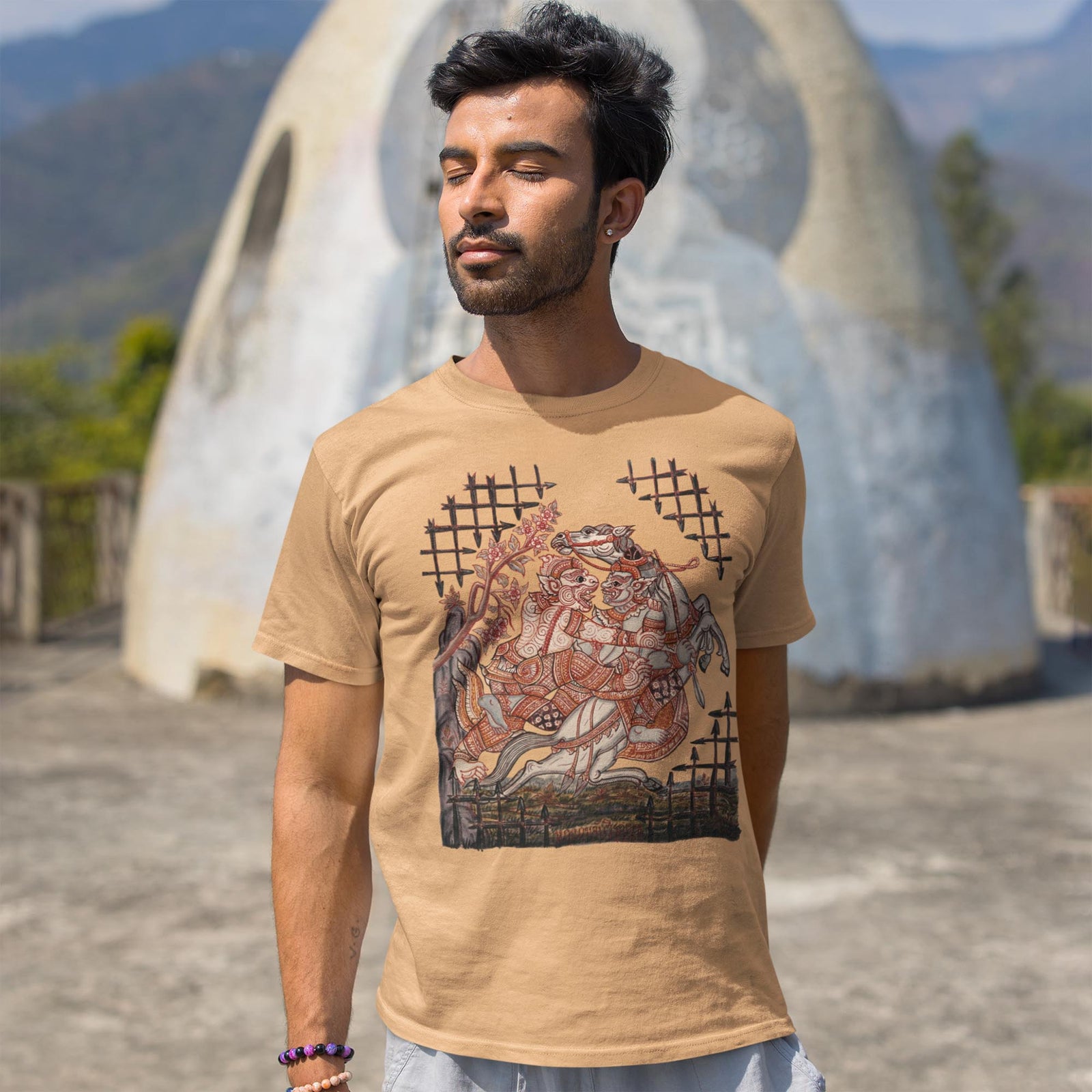 Hanuman Catching Virunyananti | Scene from Ramayana | Vintage Watercolor Thai Devotional Rama Sita Graphic Art T-Shirt