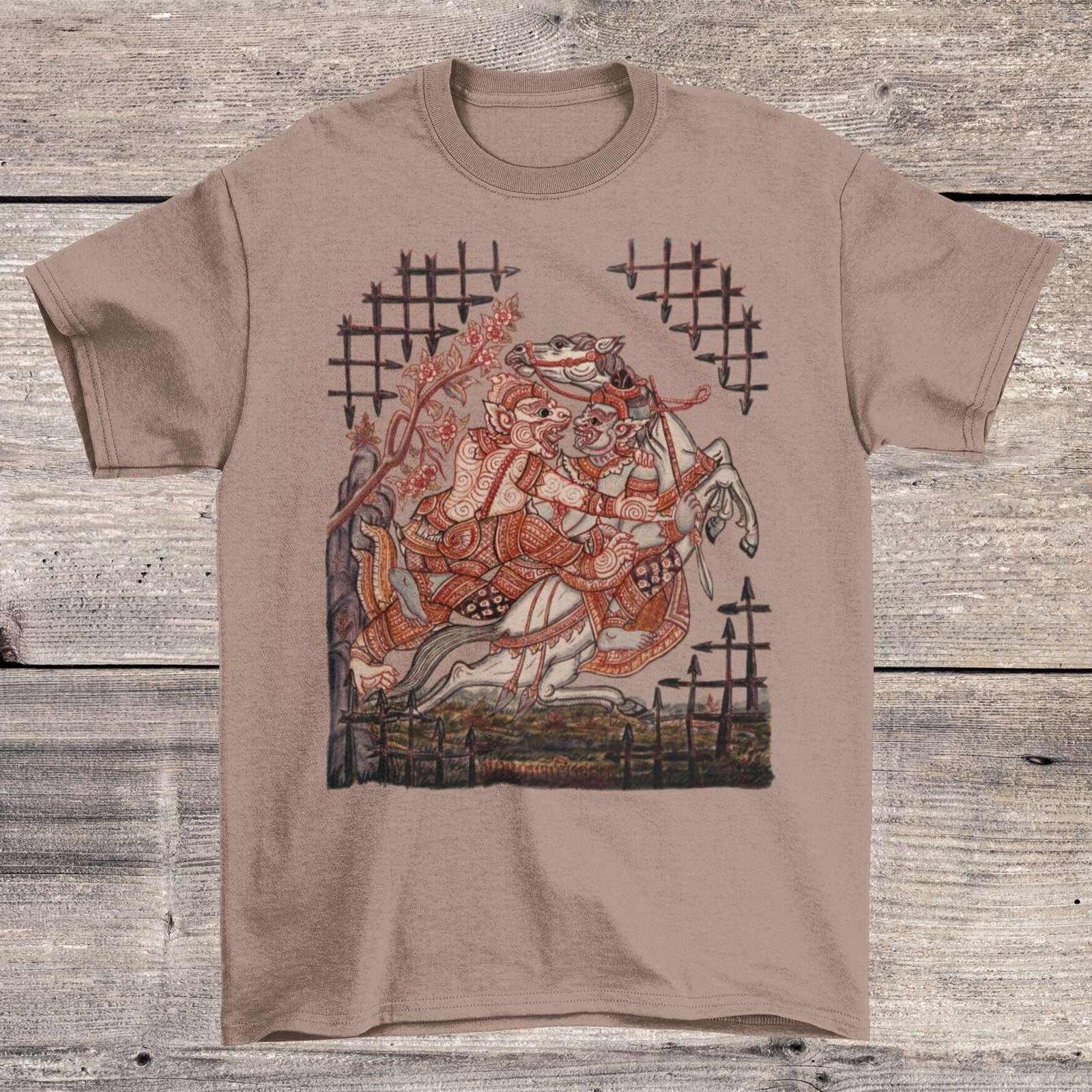 Hanuman Catching Virunyananti | Scene from Ramayana | Vintage Watercolor Thai Devotional Rama Sita Graphic Art T-Shirt