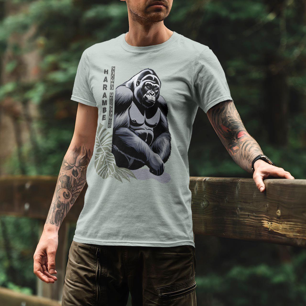 Harambe, Gentle Protector | Majestic Ape, Compassionate Gorilla, Chimp | Wildlife, Jungle, Nature, Biodiversity Graphic Art T-Shirt