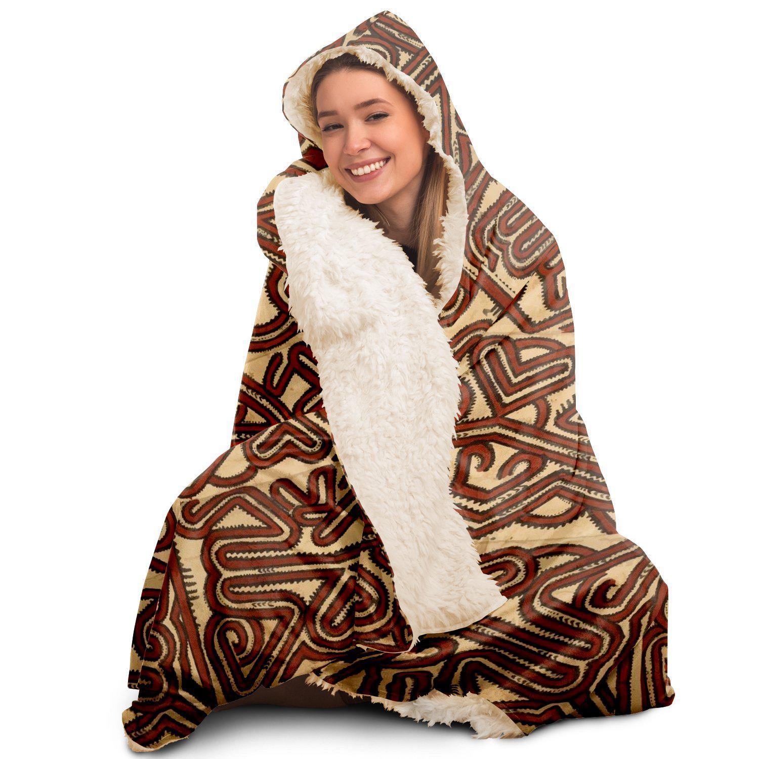 Hooded Blanket, Baruga-Culture Inspired Tapa (Bark Cloth) Design