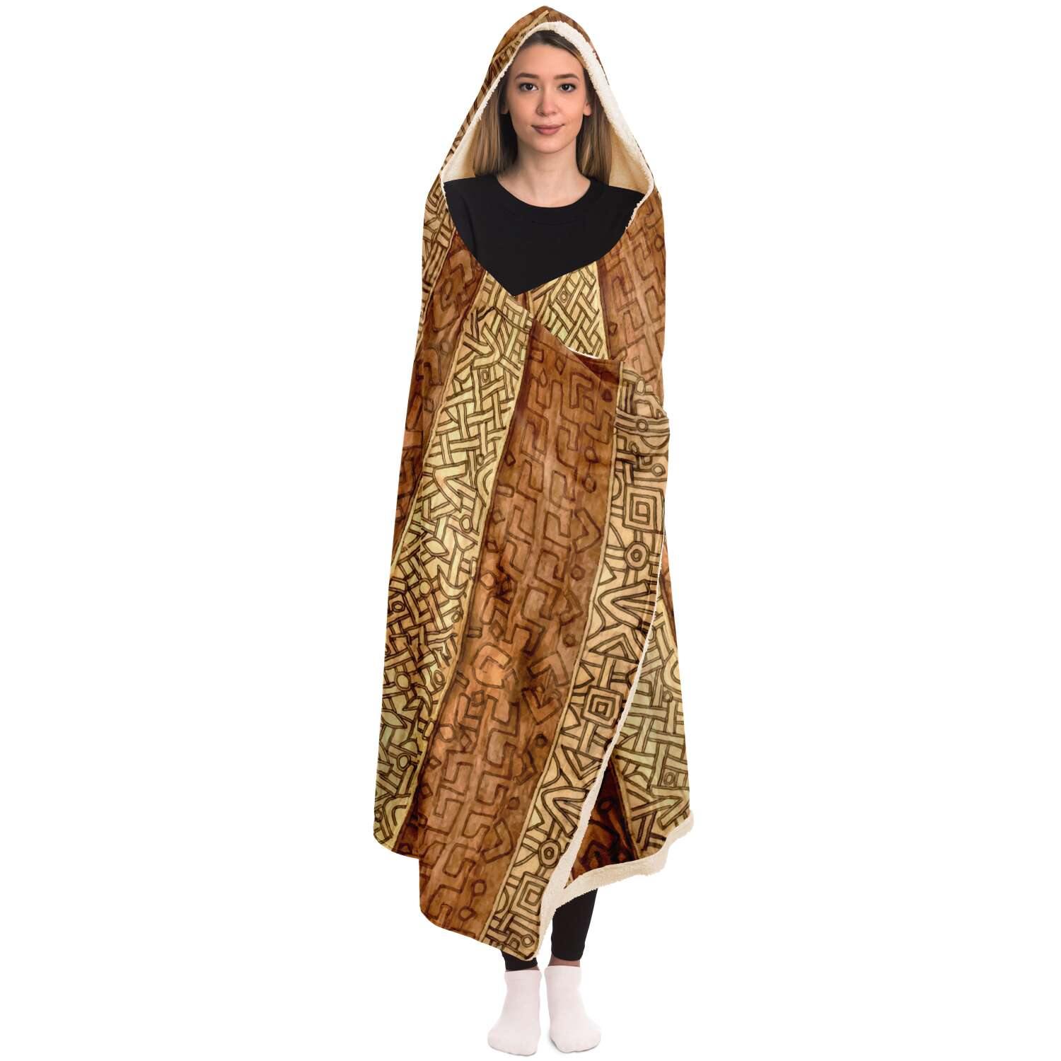 Hooded Blanket, Mali Mudcloth African Inspired