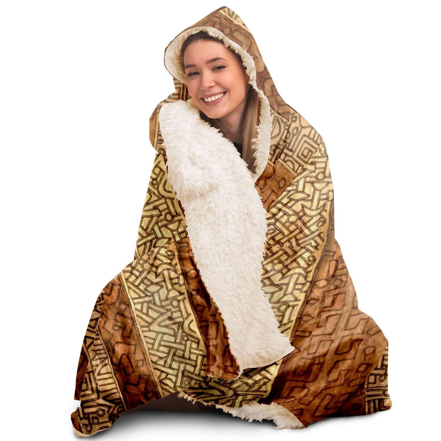 Hooded Blanket, Mali Mudcloth African Inspired