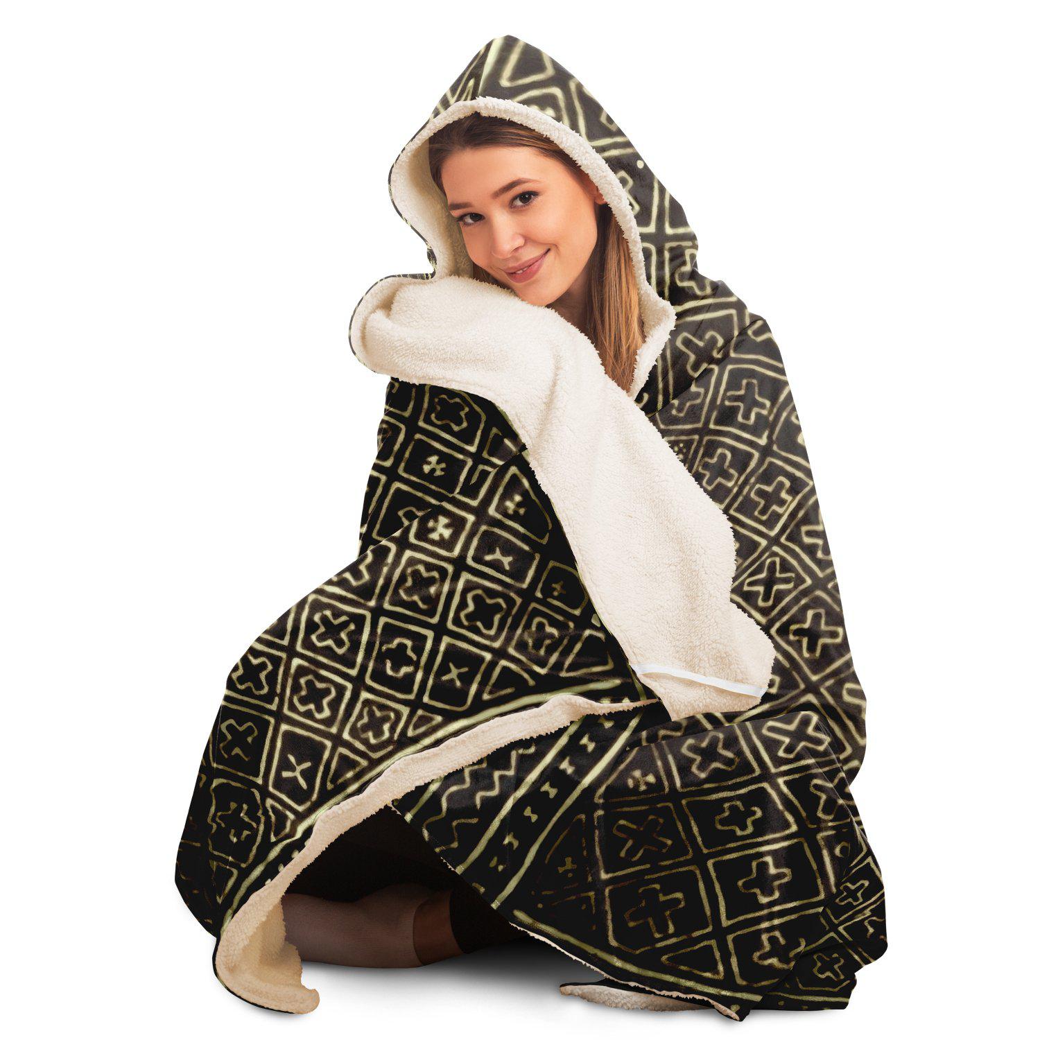 Hooded Blanket, Mali Mudcloth African Inspired