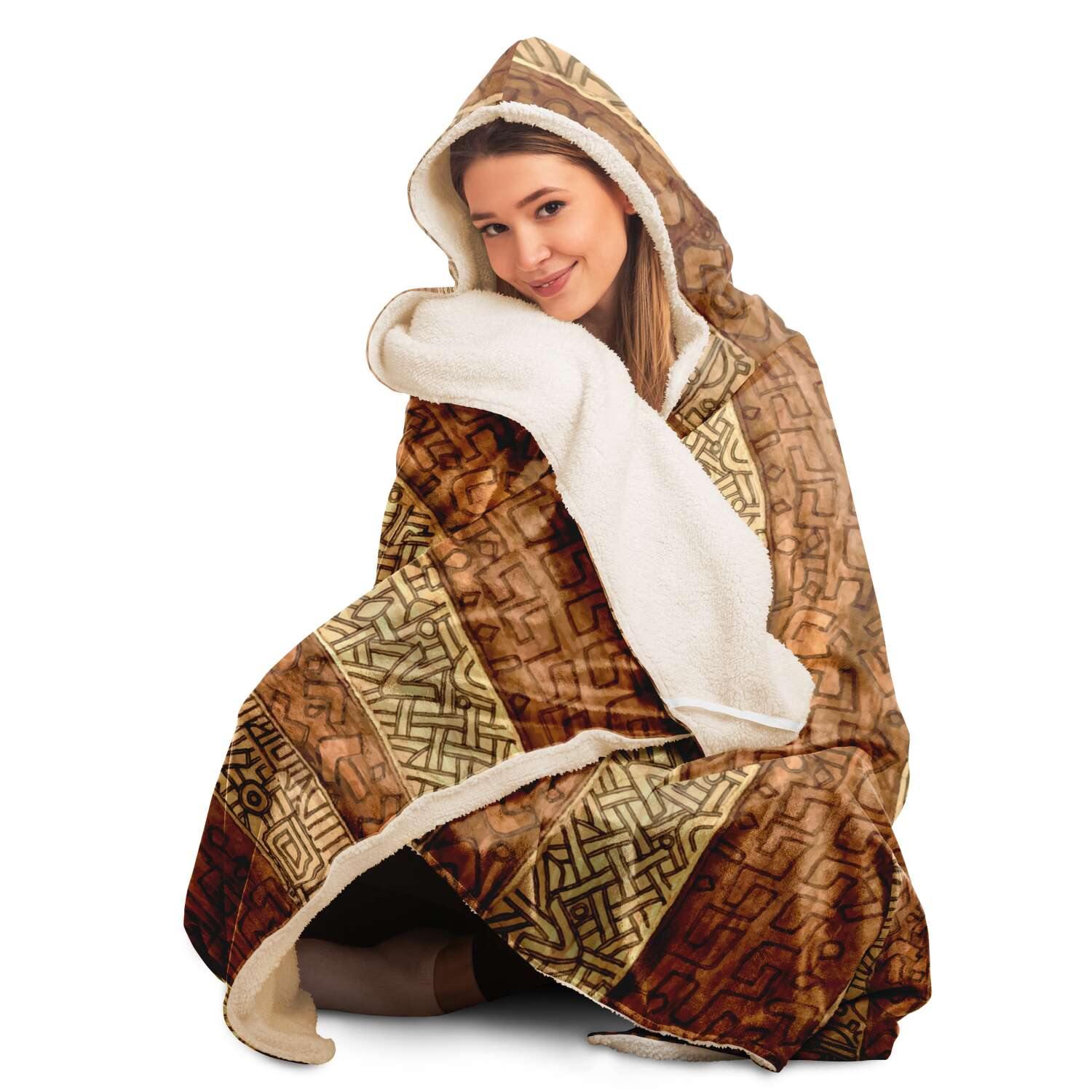 Hooded Blanket, Mali Mudcloth African Inspired