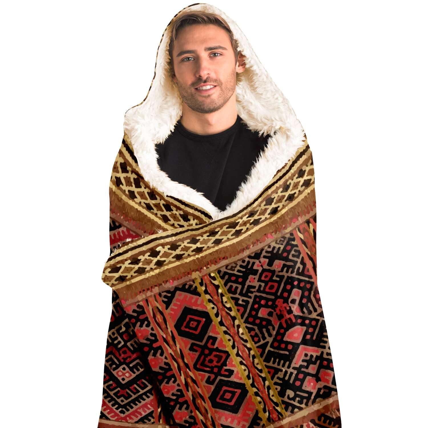 Hooded Blanket, Miao Culture Antique, Traditional Design | Sherpa Lined Hooded Blanket