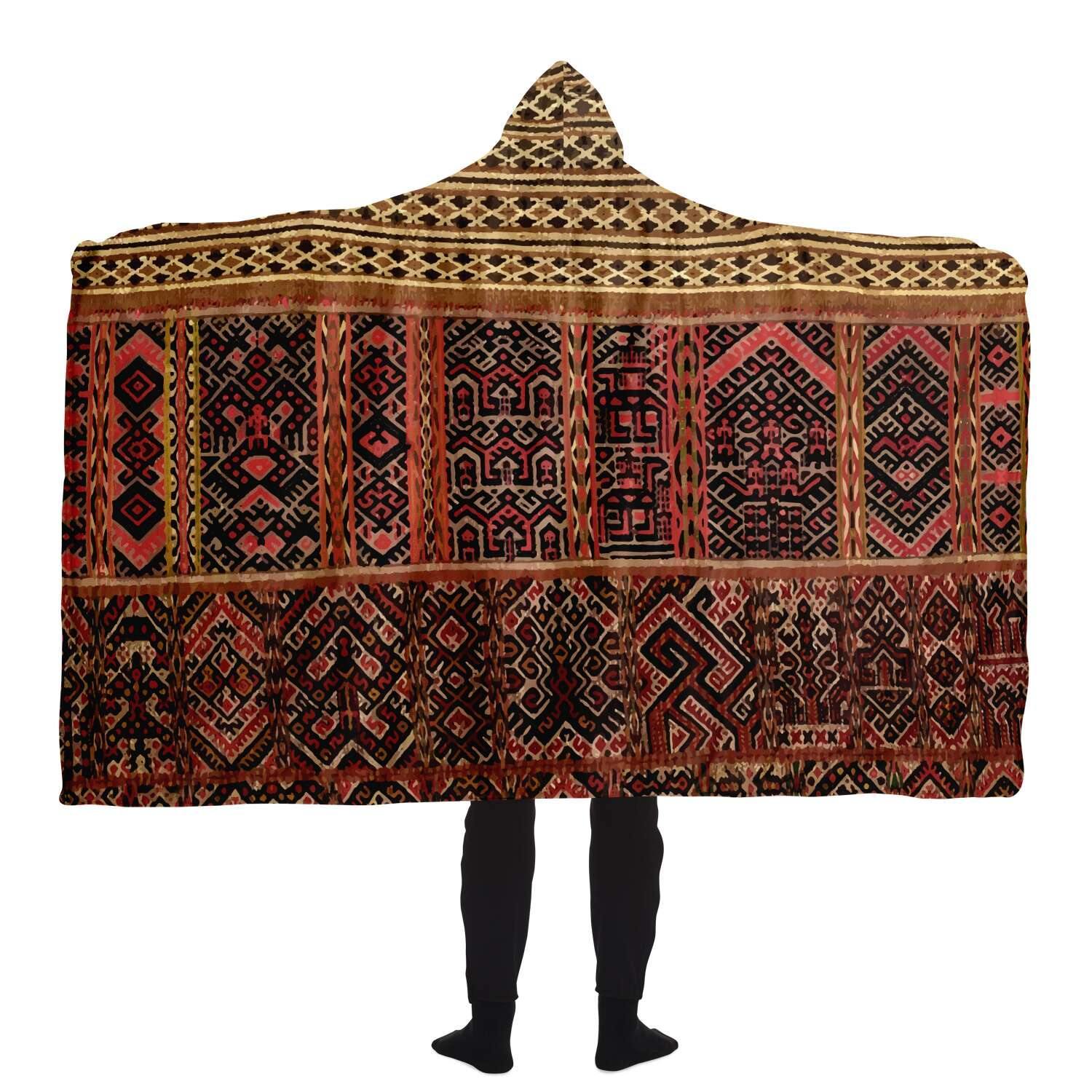 Hooded Blanket, Miao Culture Antique, Traditional Design | Sherpa Lined Hooded Blanket