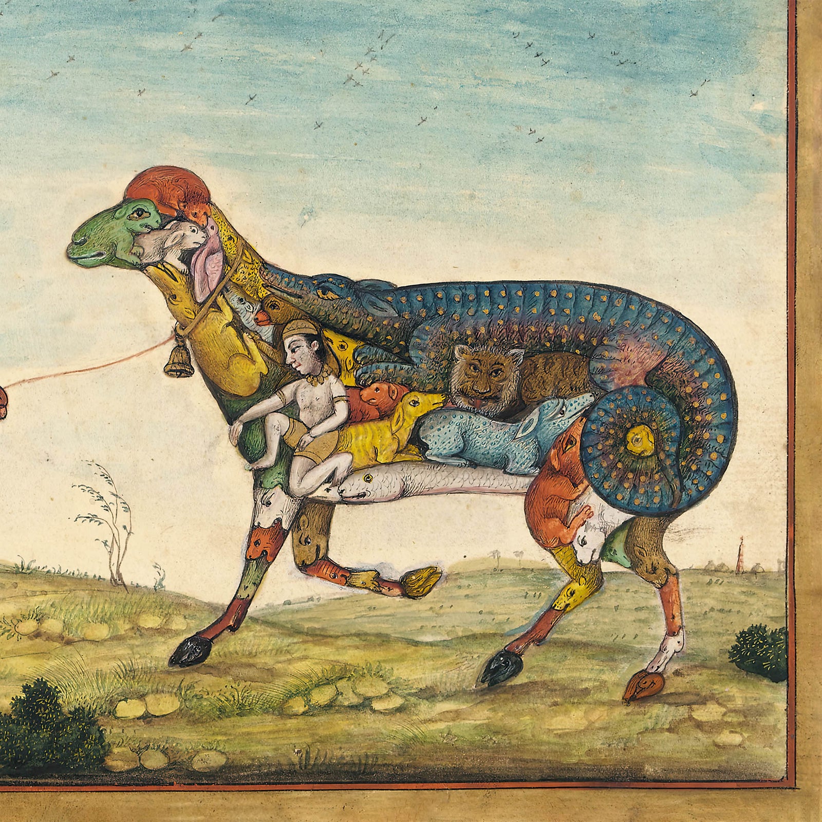 Indian Demon Leading a Surreal Composite Sheep | Persian Folklore Mythology | Mughal-Period Islamic Fine Art Print