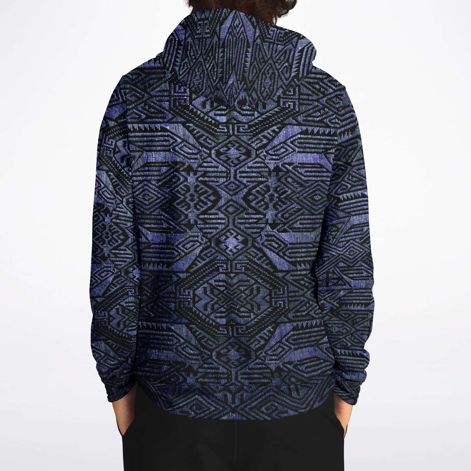 Indonesian-Ikat Inspired Purple Blueberry Violet Pullover Unisex Hoodie, Sacred Geometry Clothing, Trippy Festival Hoodie