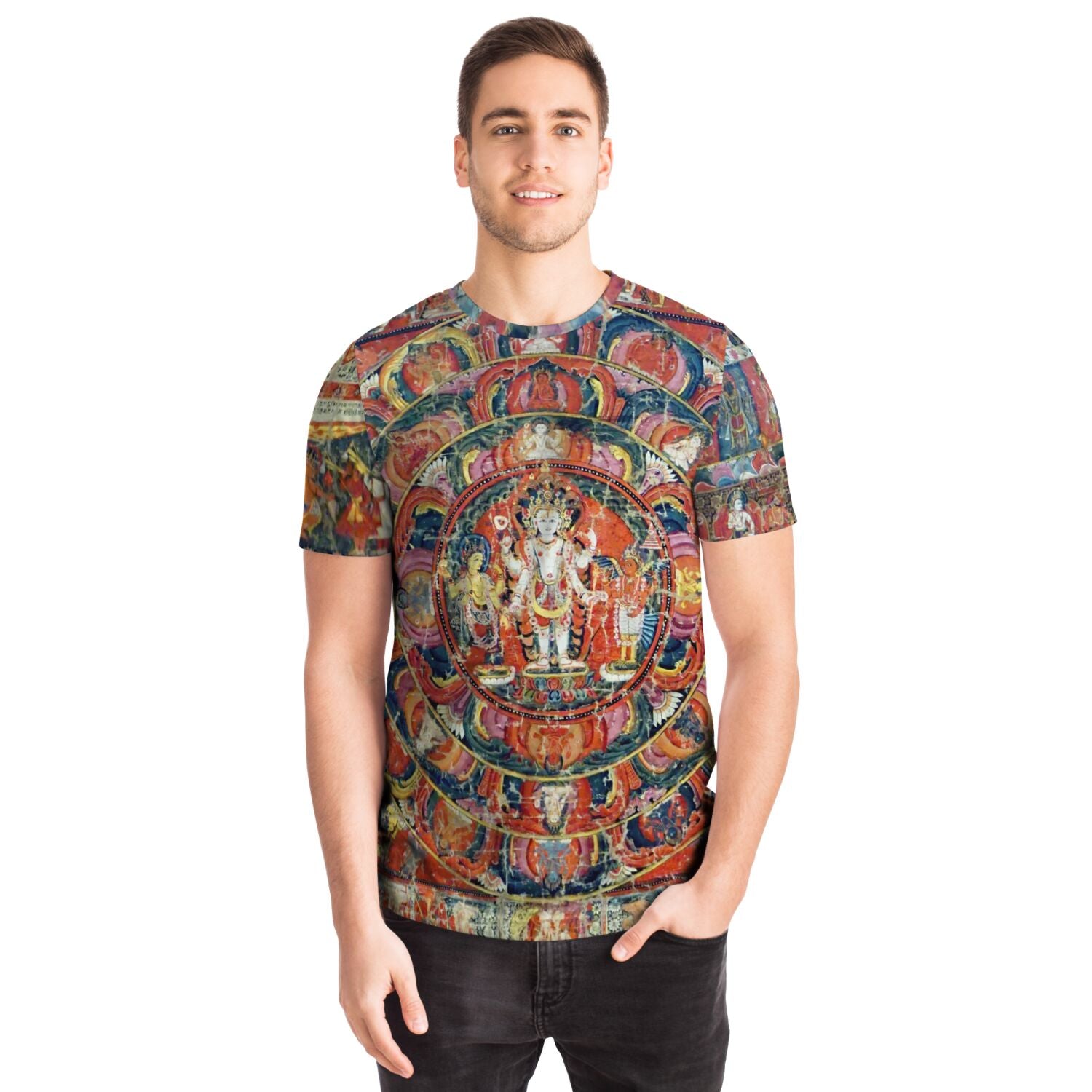 Indra and Garuda Nepali Buddhist Mandala Thangka | Buddhist and Hindu Deity | Nature & Wisdom Mythology Graphic Art T-Shirt