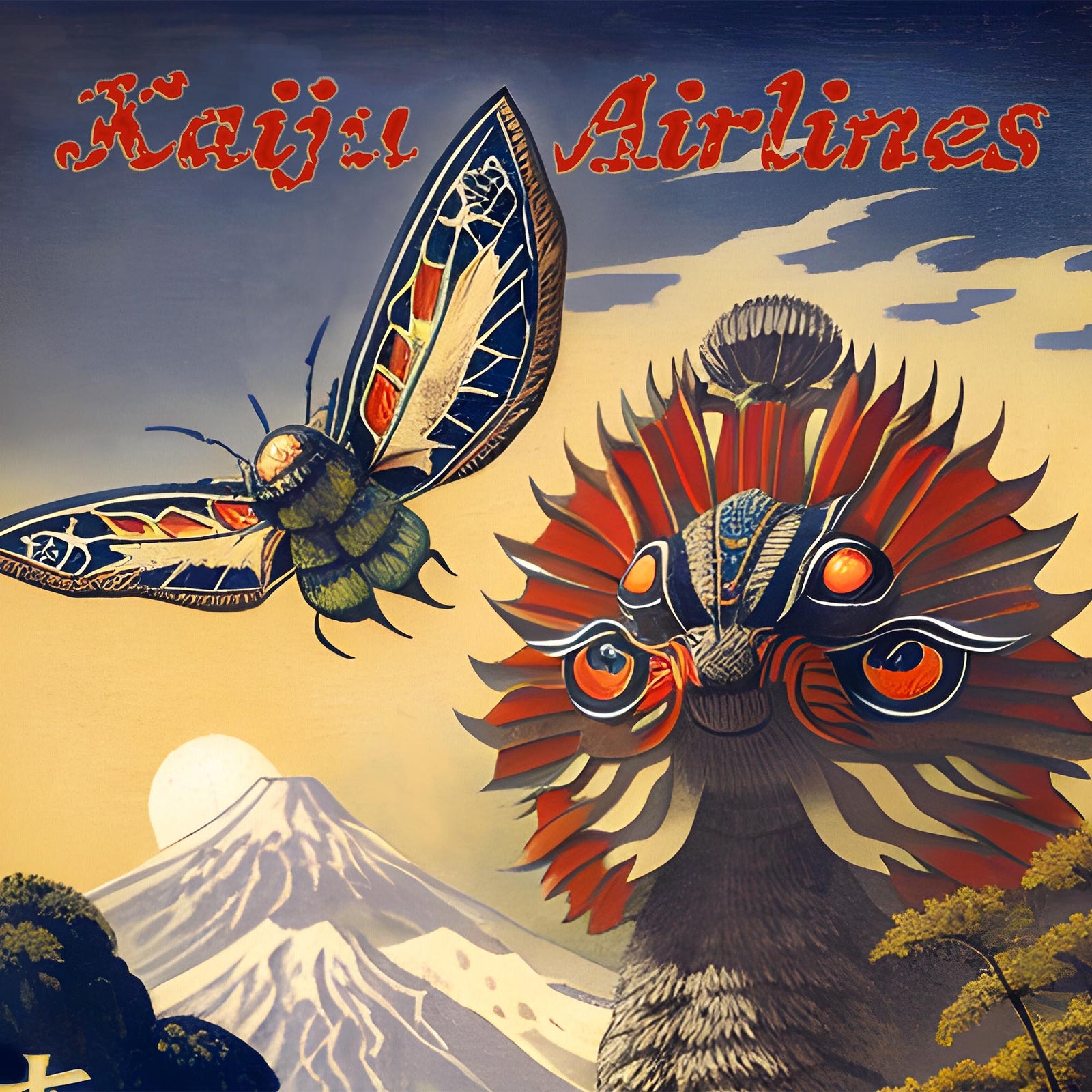 Kaiju Airlines, Monster Island Tour | Surreal Vintage Travel Poster | Godzilla, Ghidorah, Mothra, King Kong, Gamera Fine Art Print