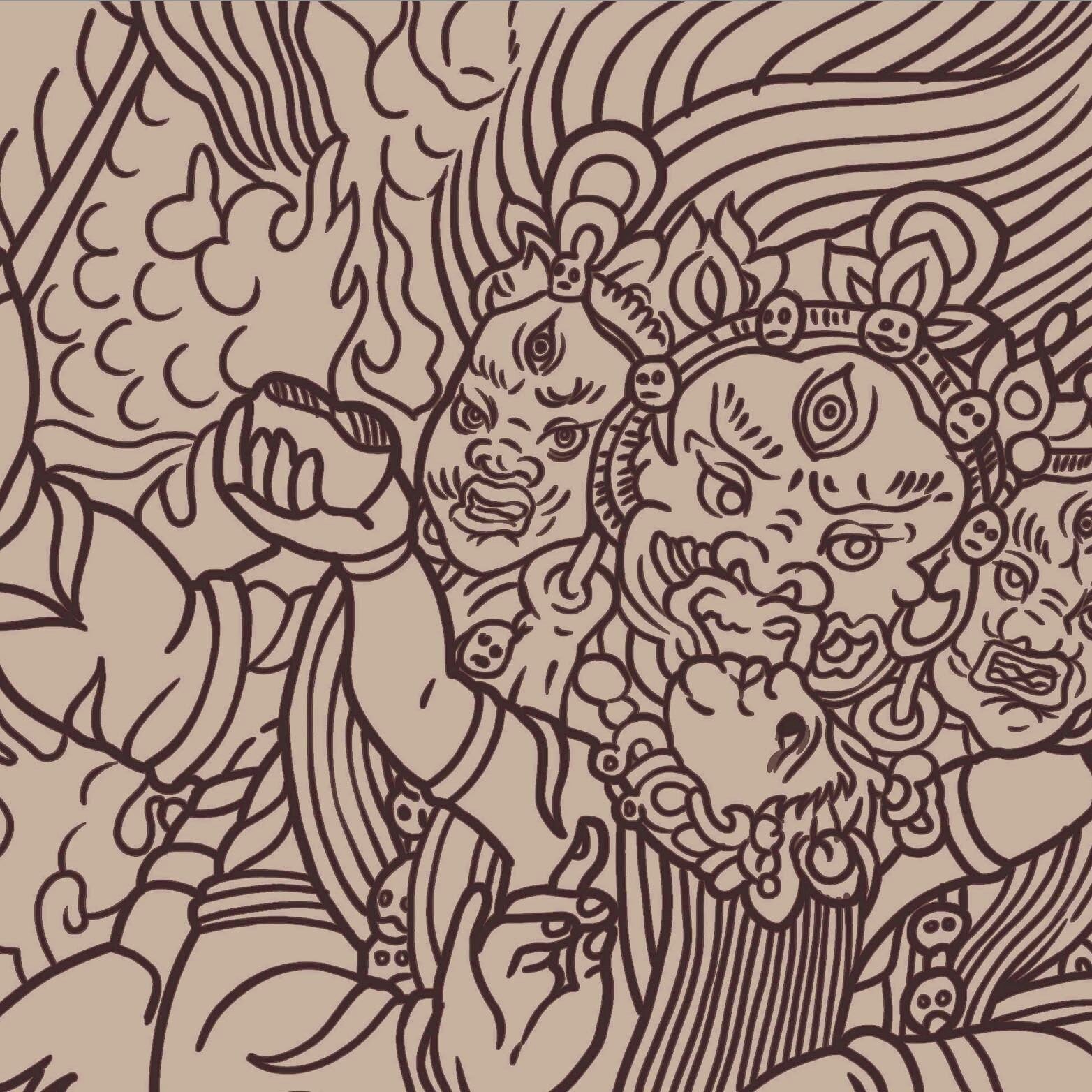 Kali and Mahakala Tibetan Tantric Thangka Vajrayana Vintage T-Shirt