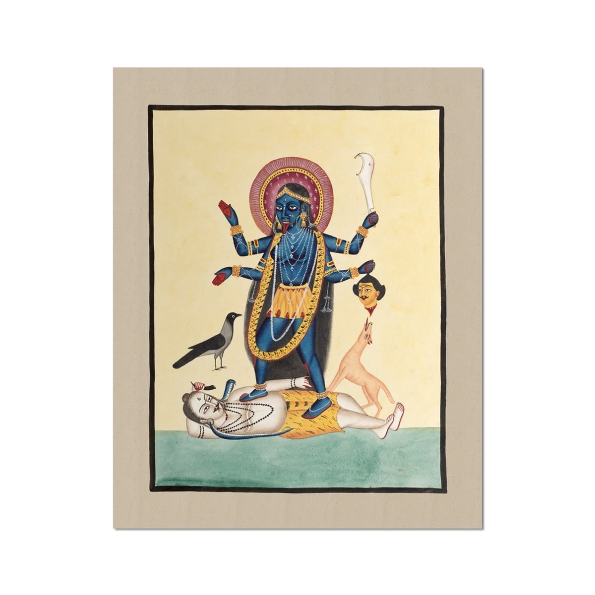 Kali Ma Goddess Wall Art, 1800s. India, Calcutta, Kalighat painting, Hindu Mythology | 19th-Century Fine Art Print