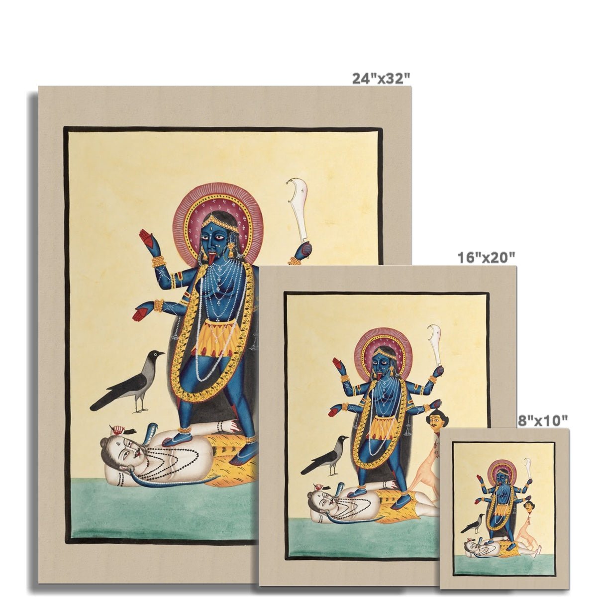 Kali Ma Goddess Wall Art, 1800s. India, Calcutta, Kalighat painting, Hindu Mythology | 19th-Century Fine Art Print