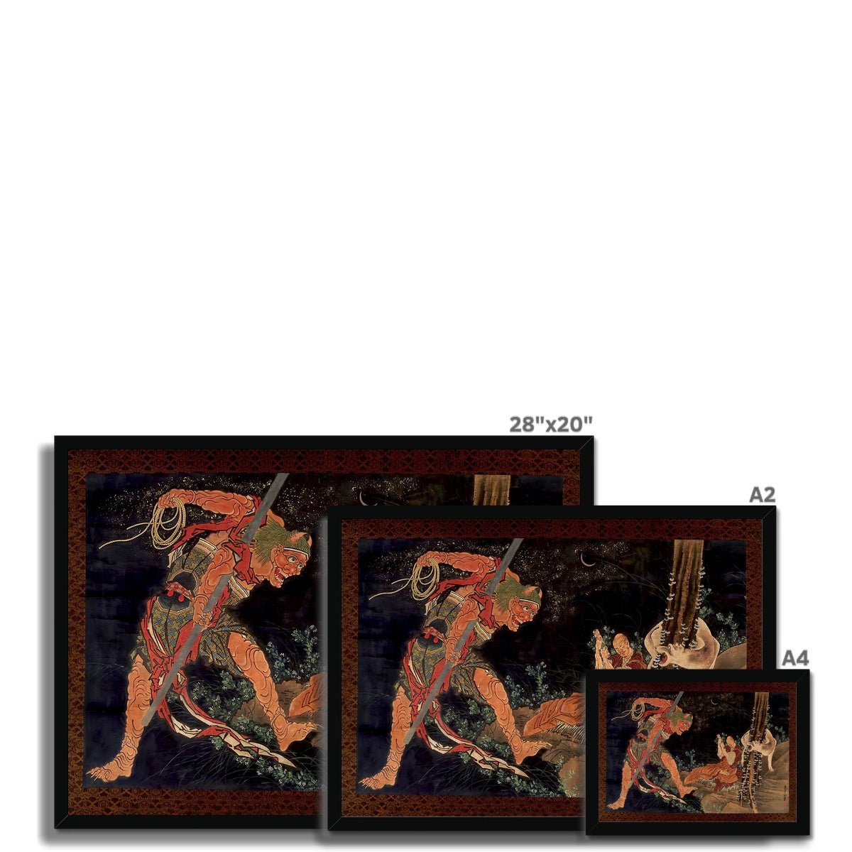 Kobo Daishi Practicing the Tantra with the Assistance of a Demon and a Wolf | Katsushika Hokusai Ukiyo-e Framed Art Print