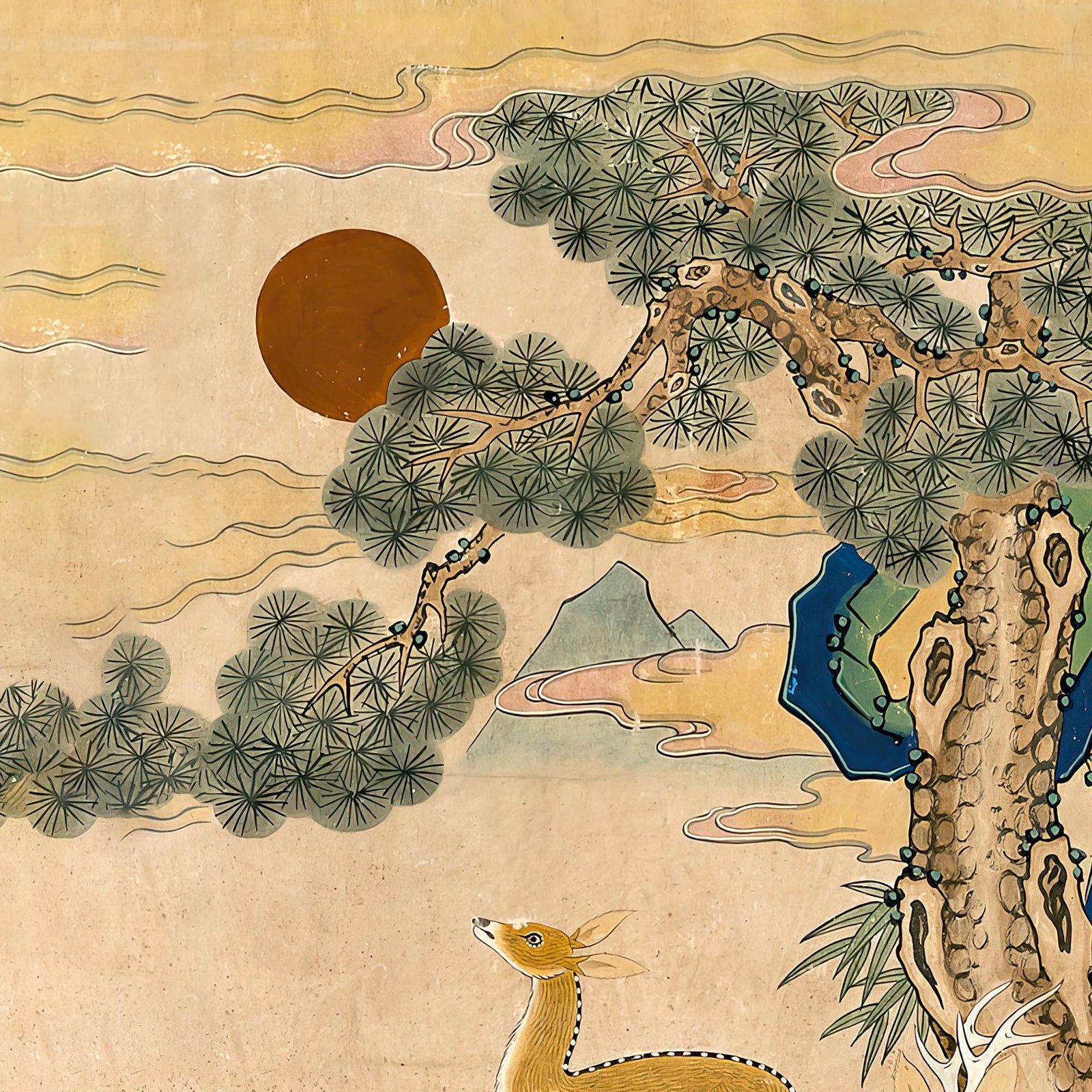 Korean Deer Folk Art | Traditional Korean Painting | Nature, Forest, Primitive Naive Asian Art Graphic Art TShirt