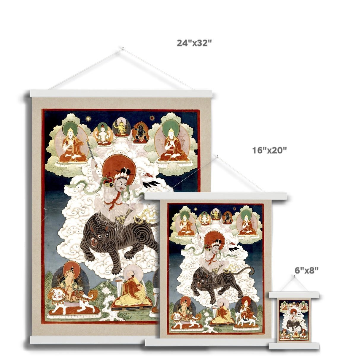 Korean Manjusri Wielding A Flaming Sword, Riding a Tiger | Buddhist Fine Art Print with Hangar