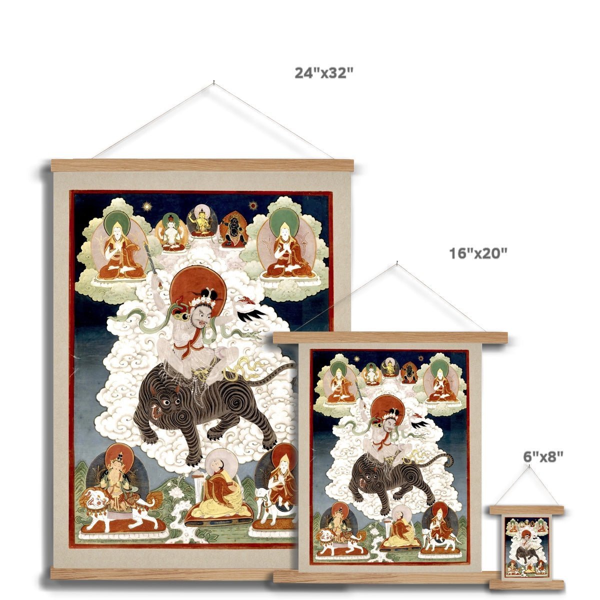 Korean Manjusri Wielding A Flaming Sword, Riding a Tiger | Buddhist Fine Art Print with Hangar