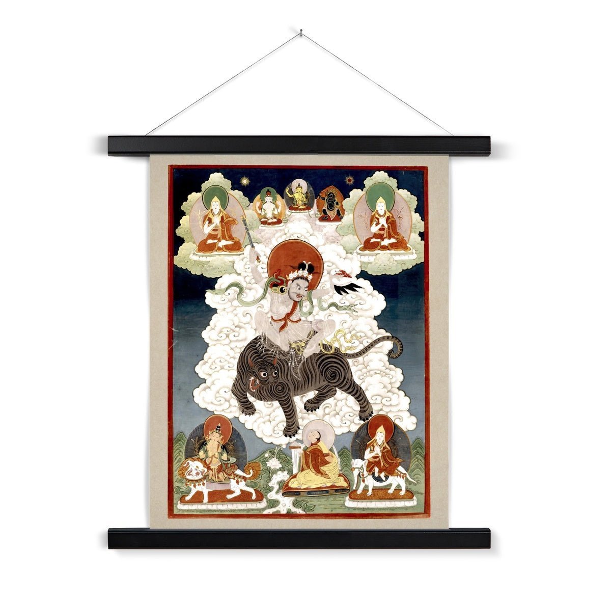 Korean Manjusri Wielding A Flaming Sword, Riding a Tiger | Buddhist Fine Art Print with Hangar