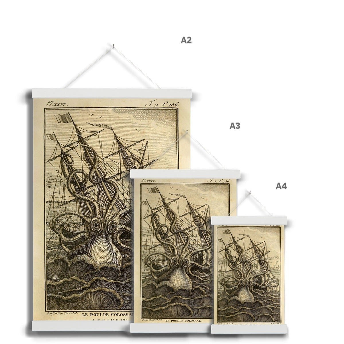 Kraken Attacking Schooner | Loki's Sea Monster | Norse Mytholoy | Gift for Him | Fine Art Print with Hanger