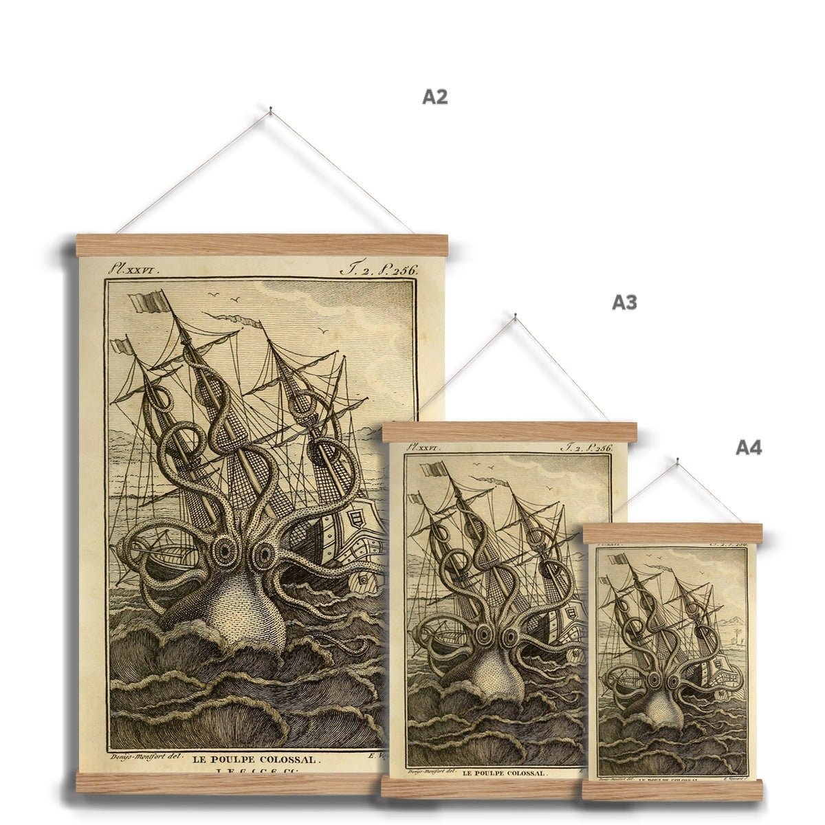 Kraken Attacking Schooner | Loki's Sea Monster | Norse Mytholoy | Gift for Him | Fine Art Print with Hanger